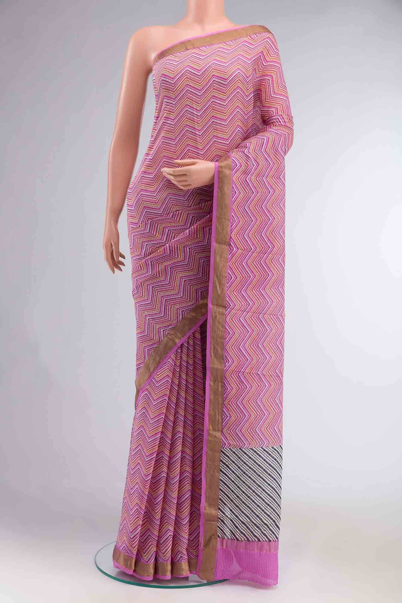 Pink Crepe Saree