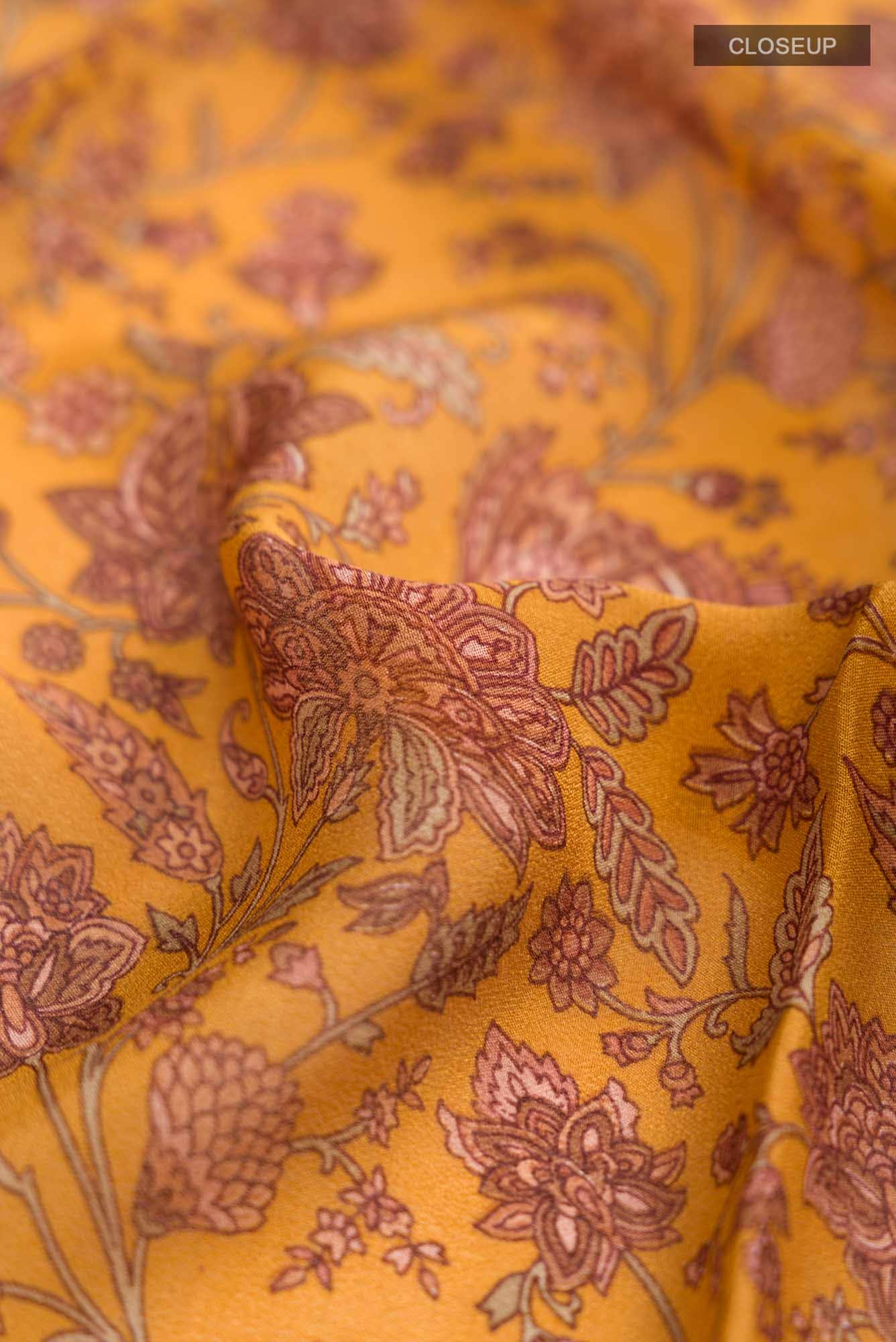Mustard Mysore Crepe Saree
