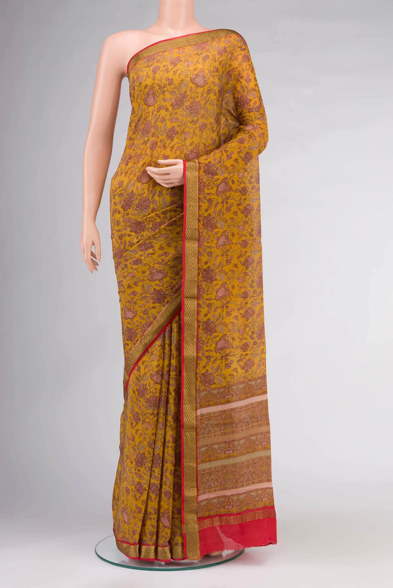 Mustard Mysore Crepe Saree