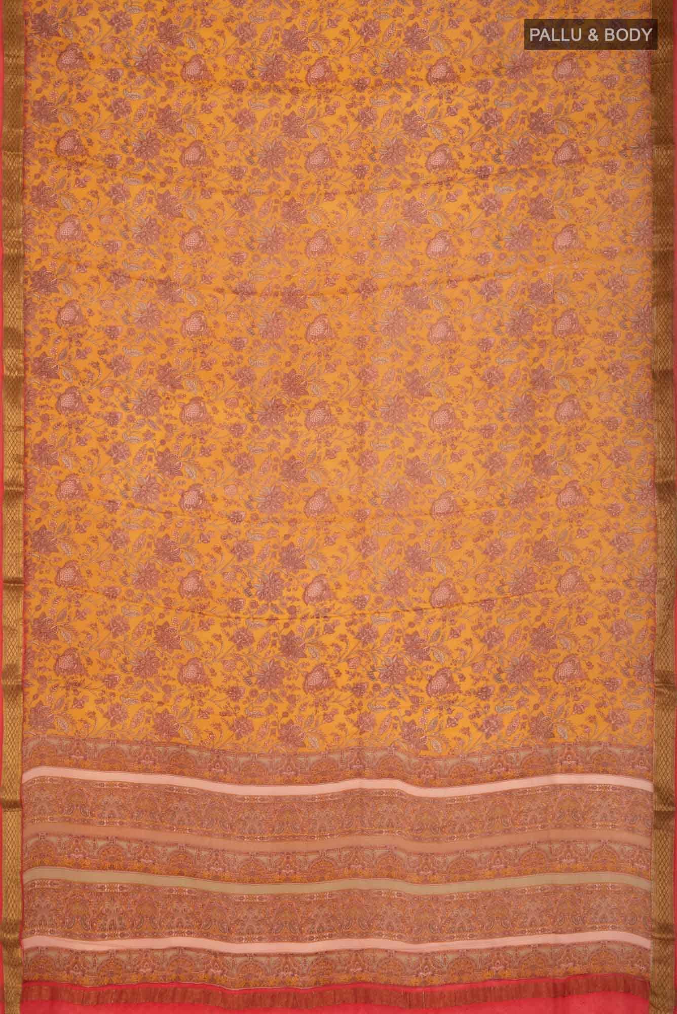 Mustard Mysore Crepe Saree