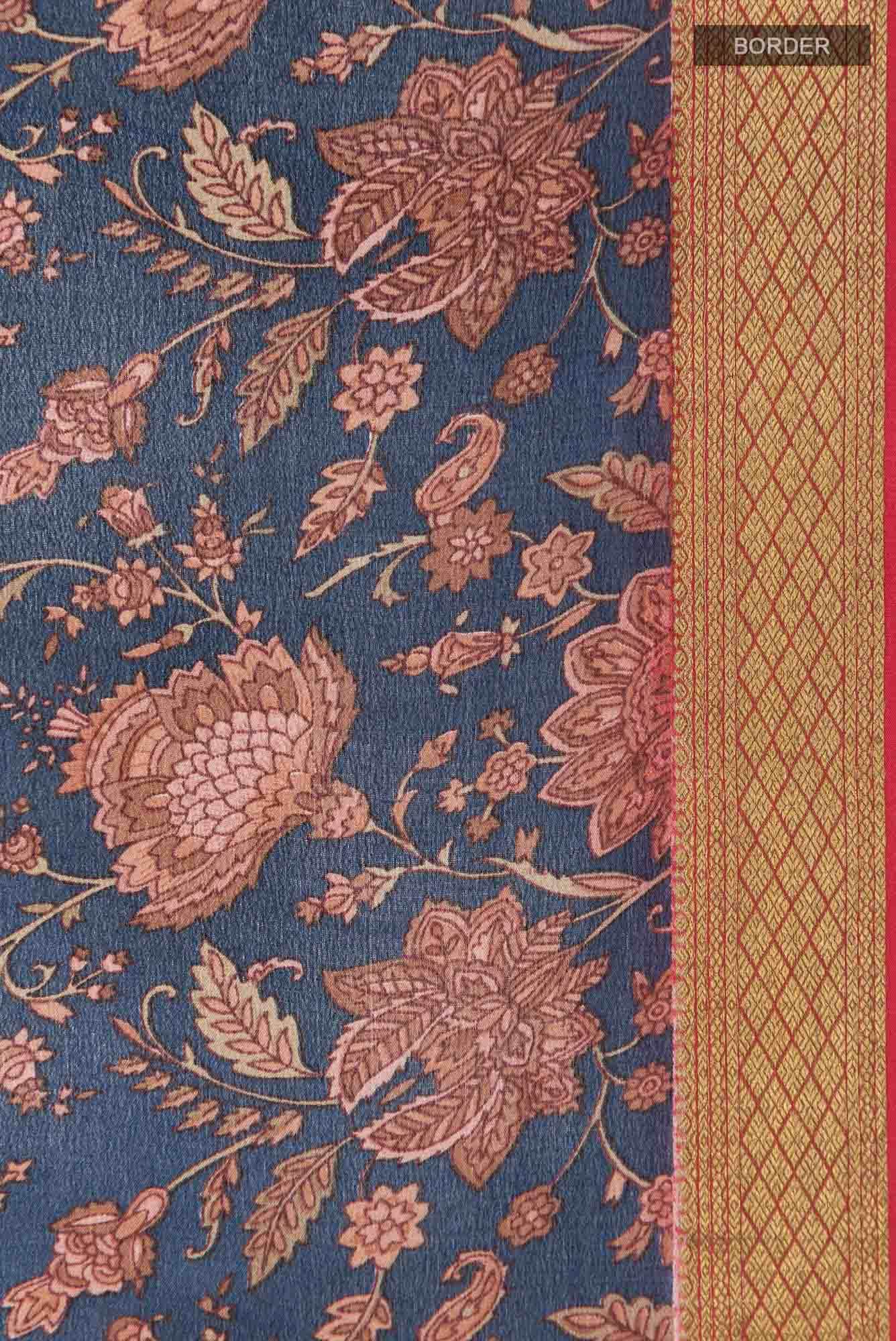 Blue Mysore Crepe Saree