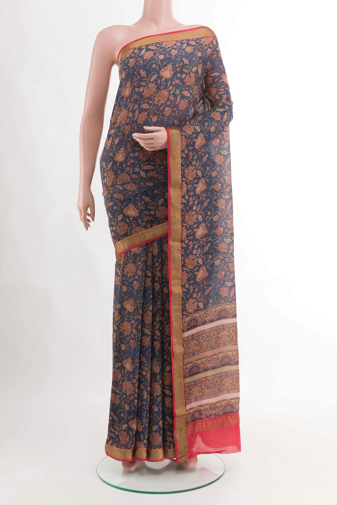 Blue Mysore Crepe Saree