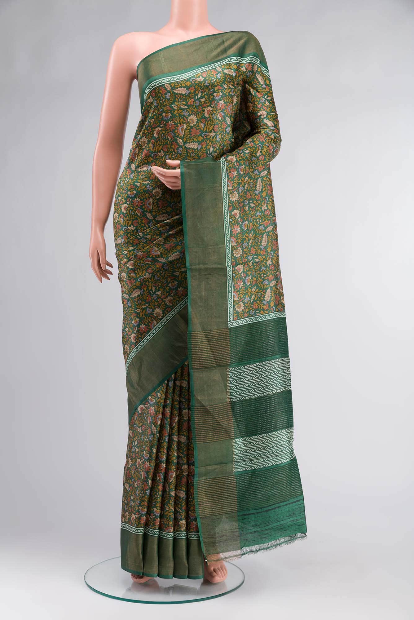 Green Bhagalpuri Tussar Silk Saree