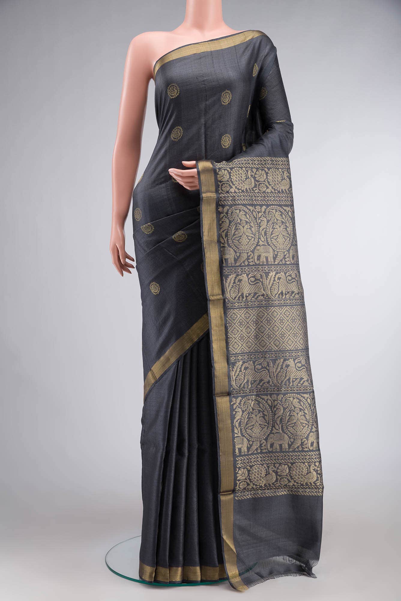 Grey Bhagalpuri Tussar Silk Saree