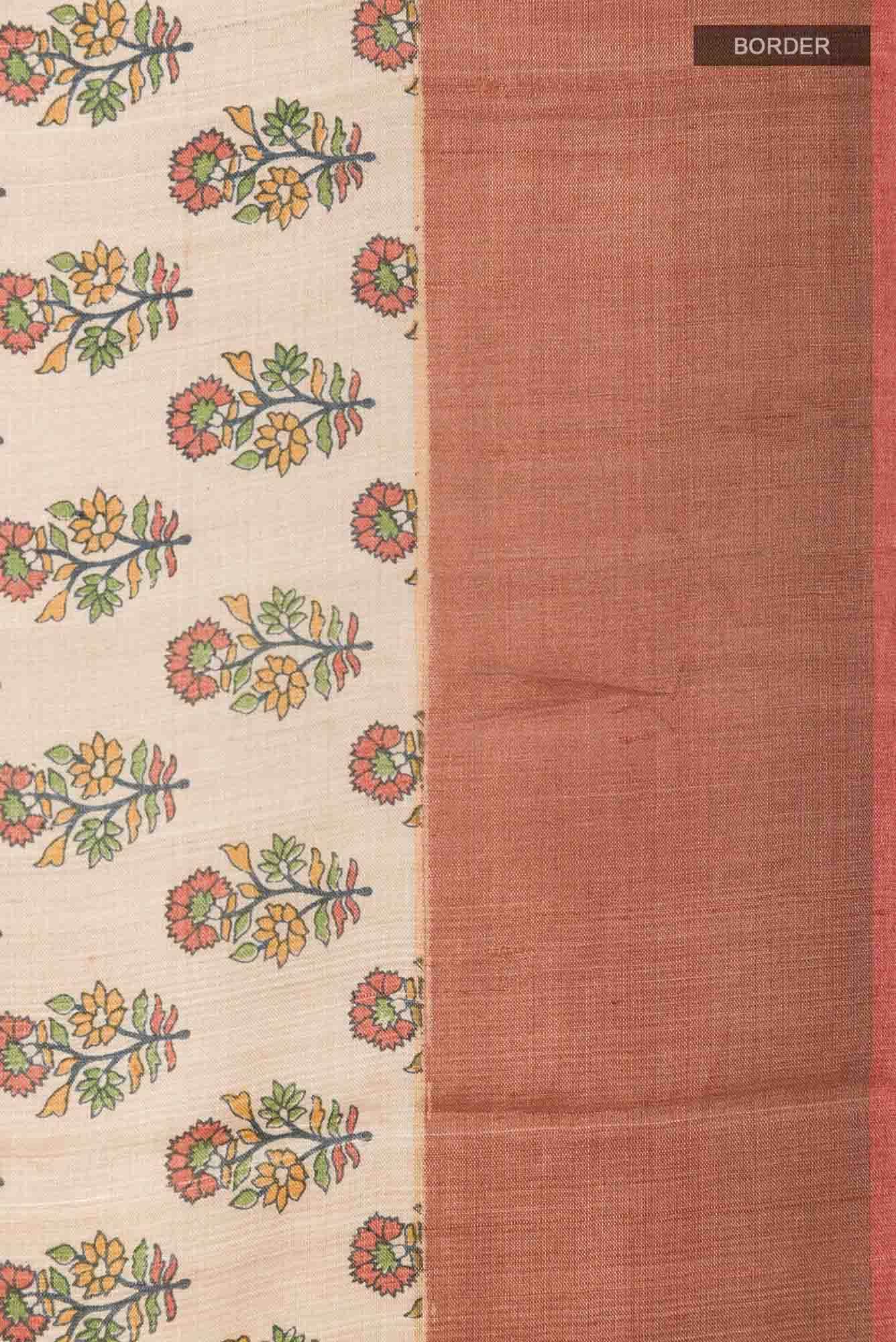 Beige Tussar Saree