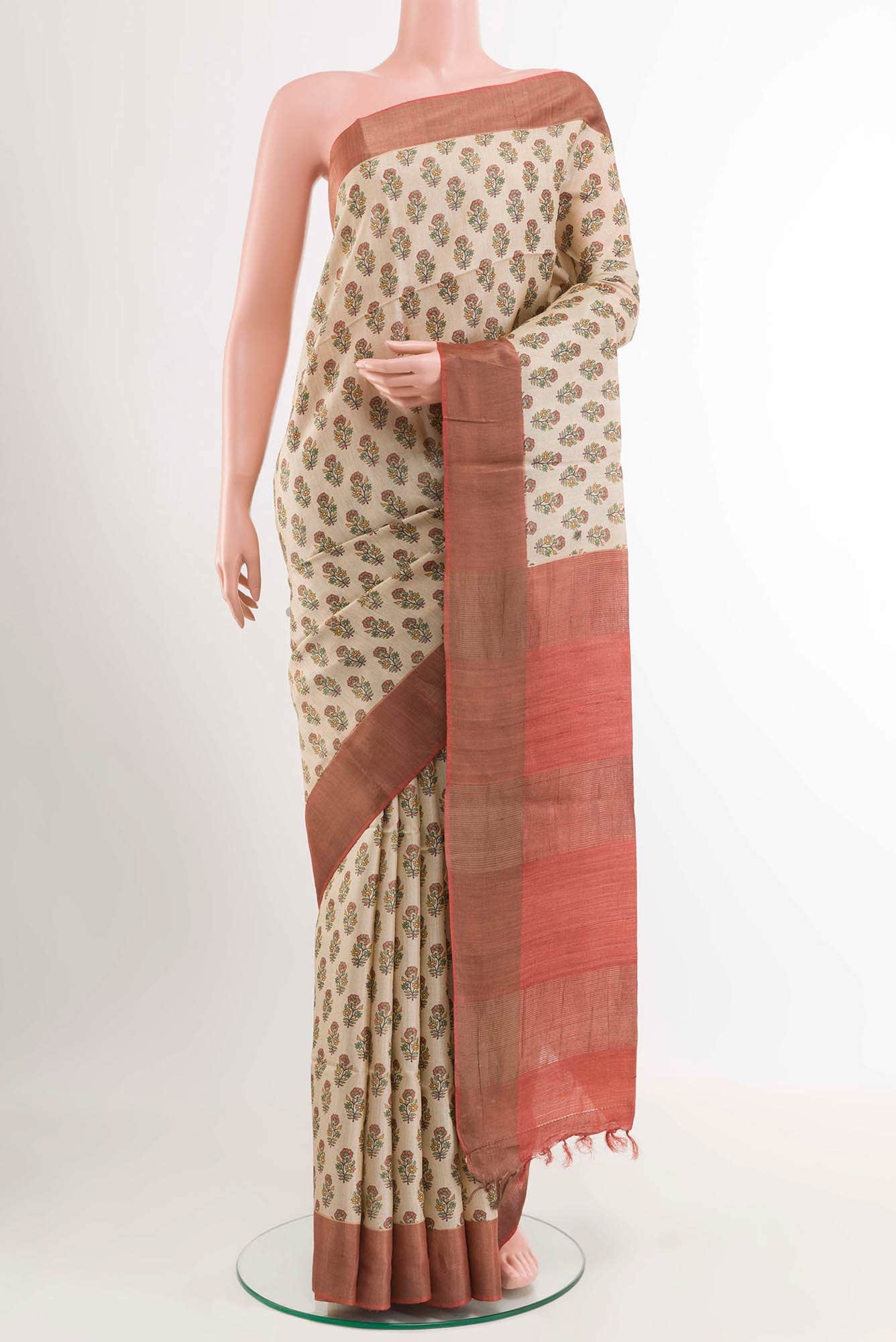 Beige Tussar Saree