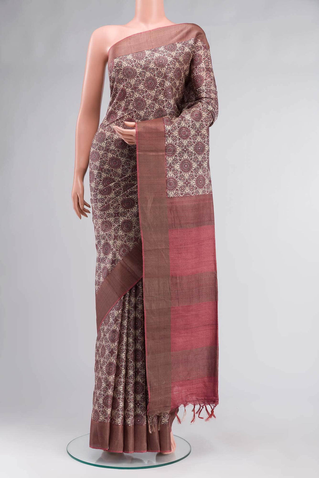 Beige Bhagalpuri Tussar Silk Saree