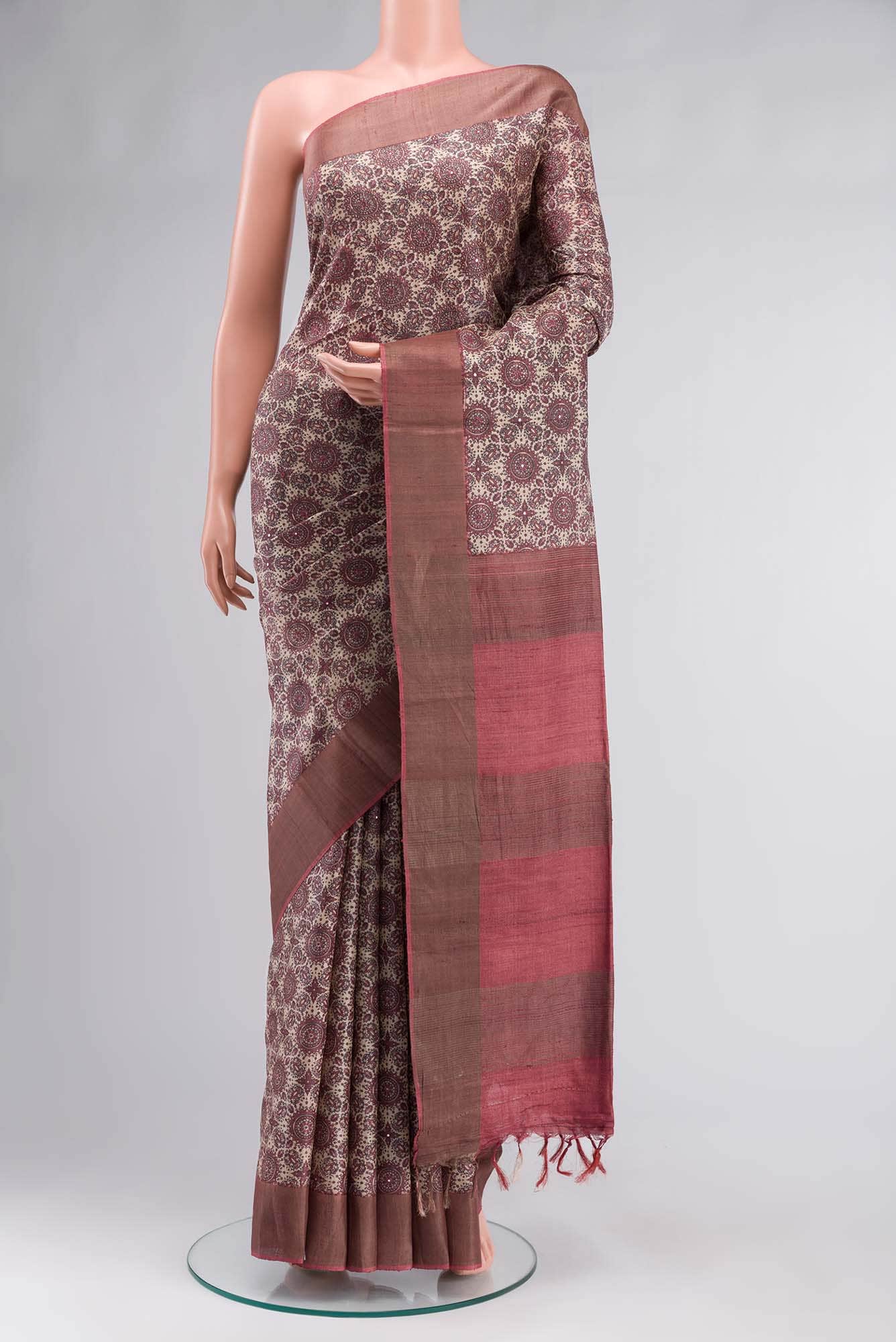 Beige Bhagalpuri Tussar Silk Saree