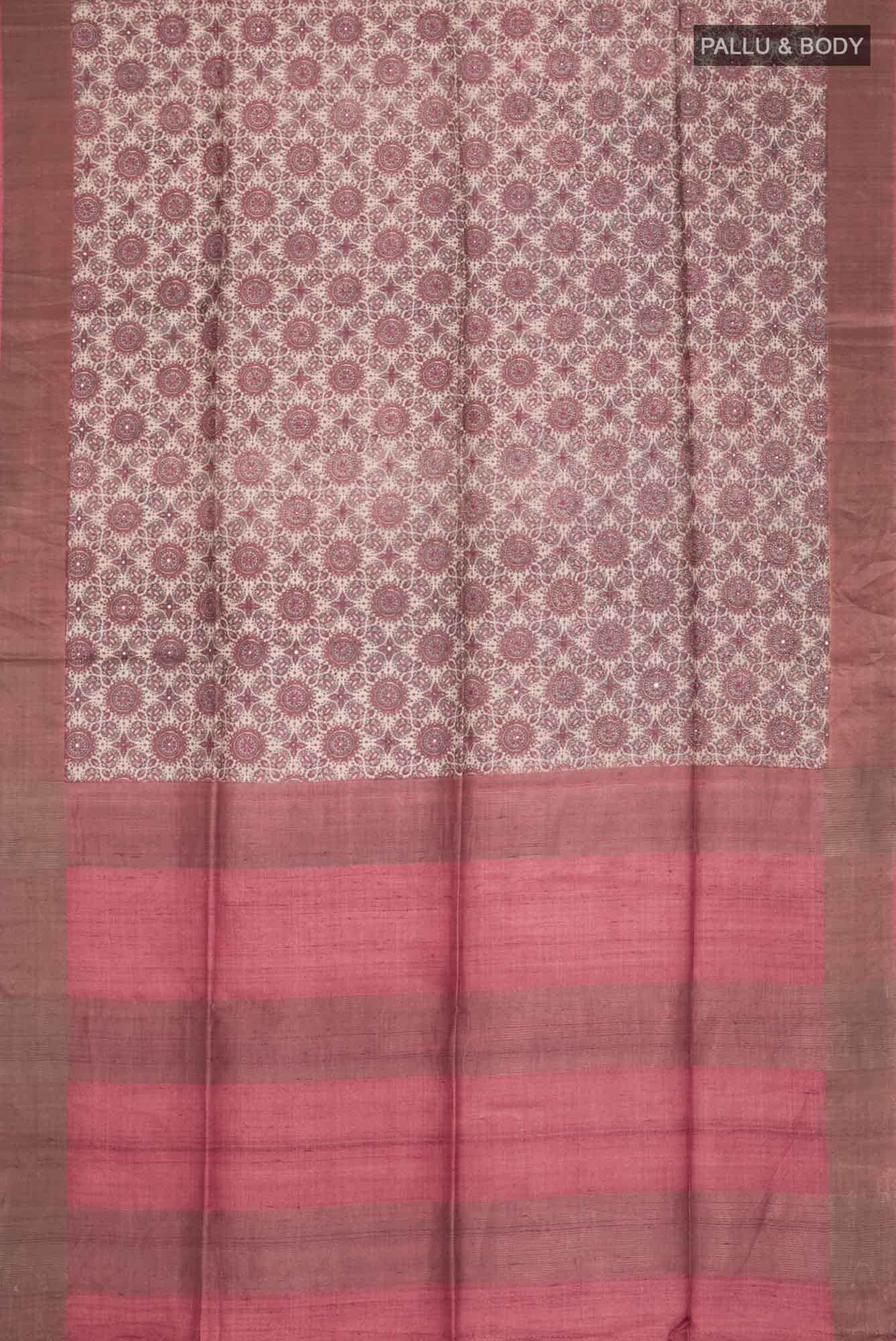 Beige Bhagalpuri Tussar Silk Saree