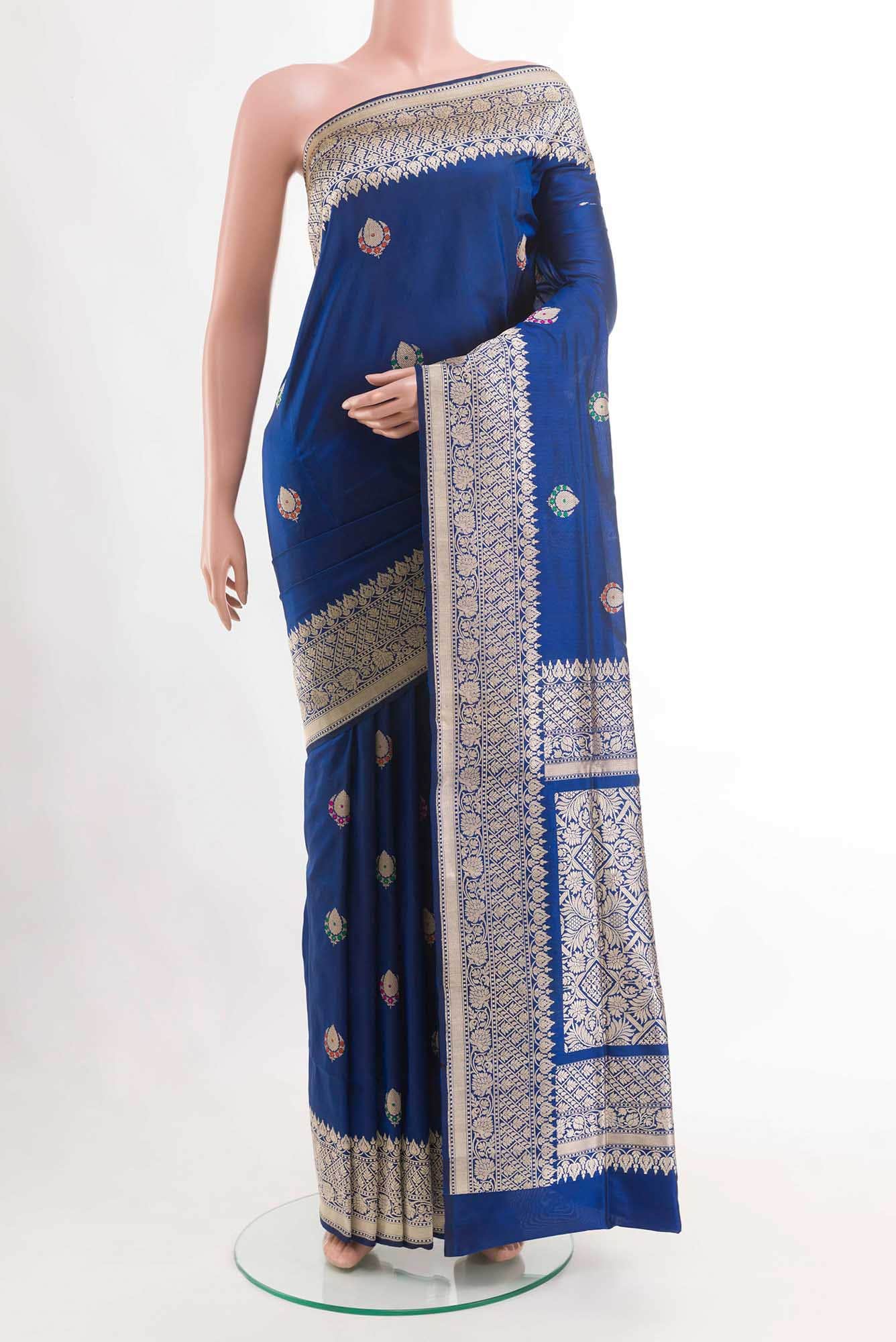 Dark Blue Banarasi Silk Saree