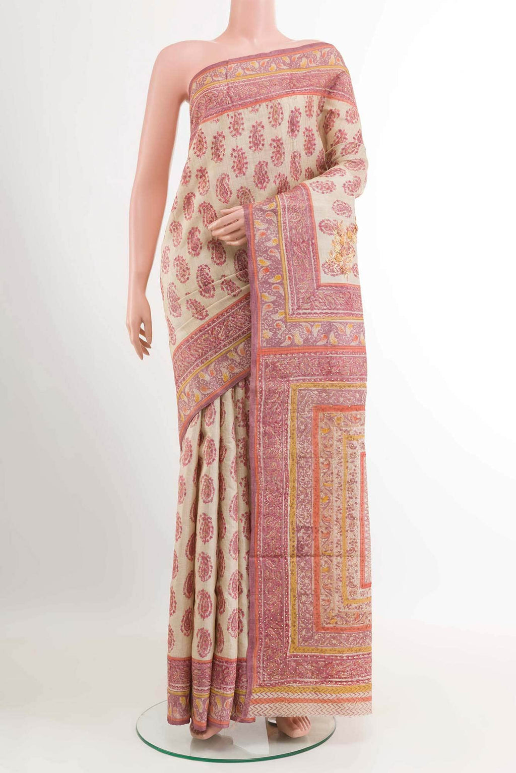 Beige Tussar Saree