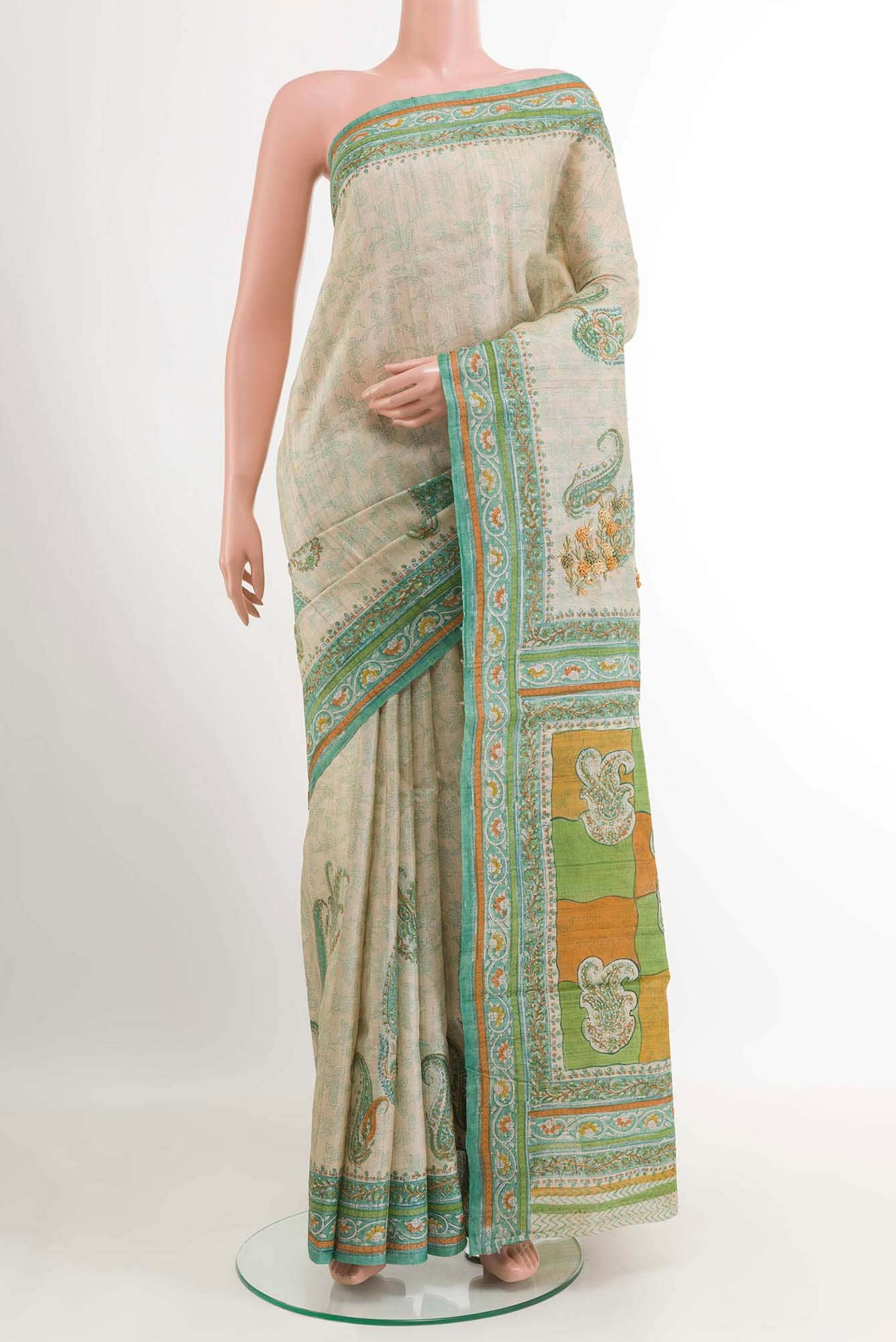 Beige Tussar Saree