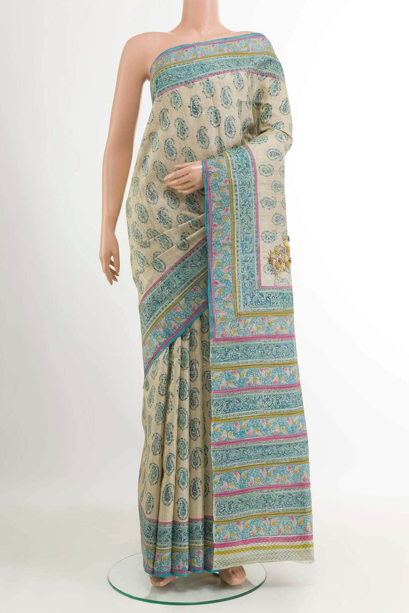 Beige Tussar Saree