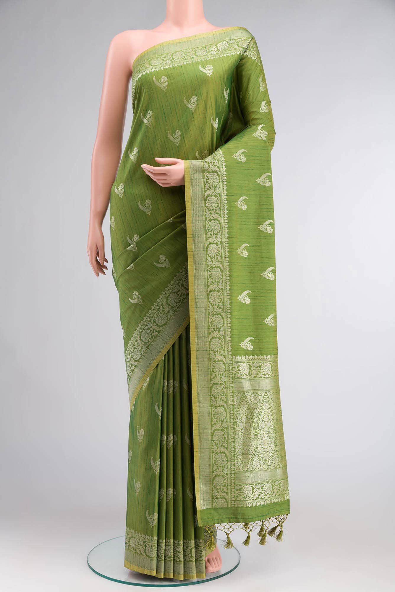 Green Blended Tussar Silk Saree