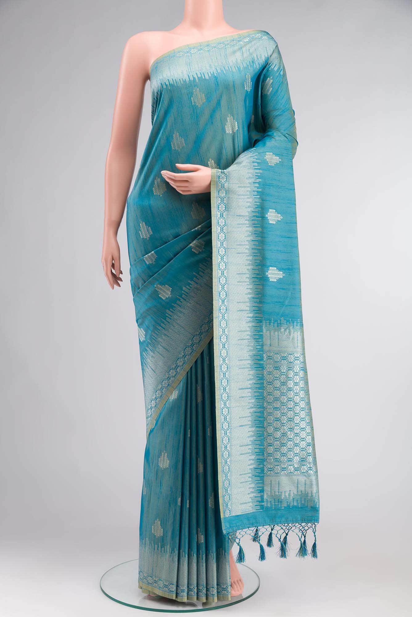 Blue Blended Tussar Silk Saree