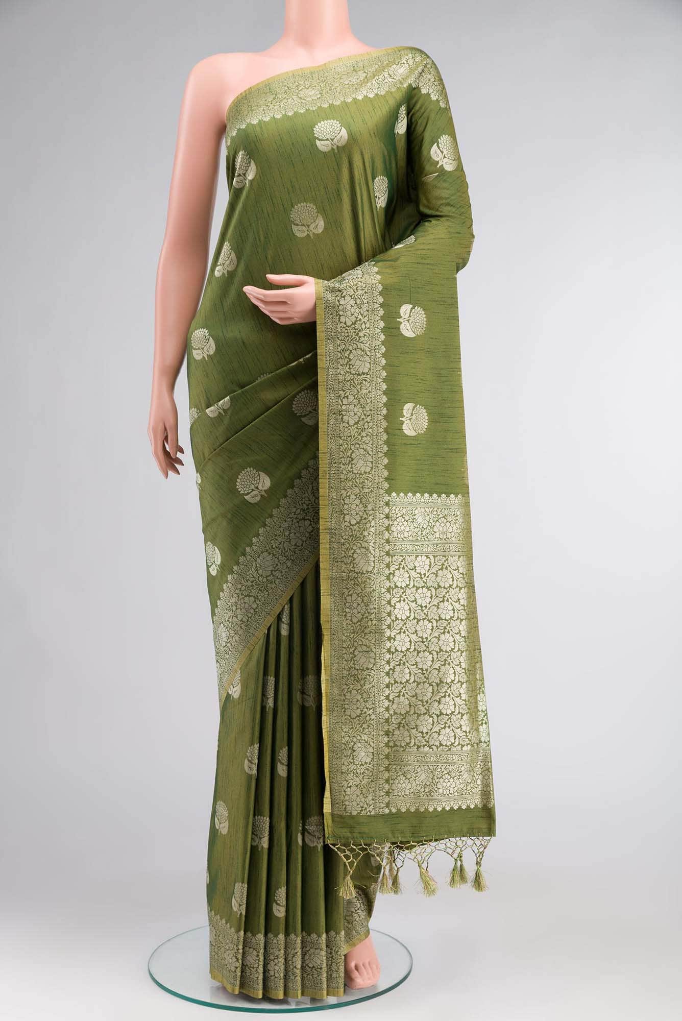 Green Blended Tussar Silk Saree