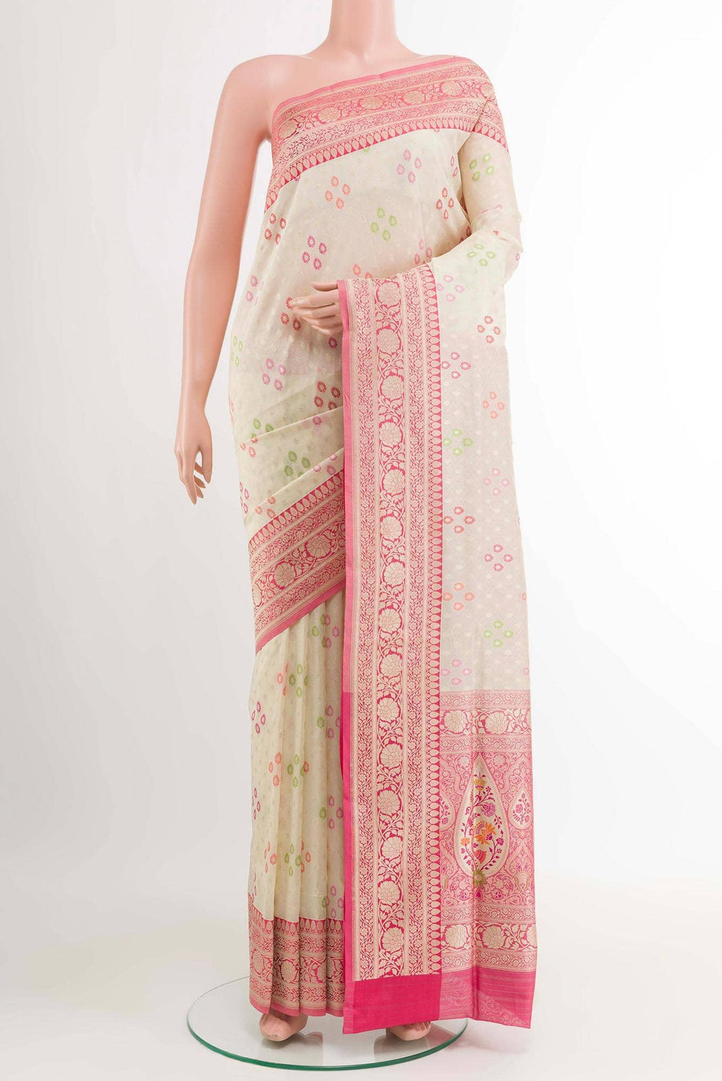 Cream Blended Banarasi Silk Saree
