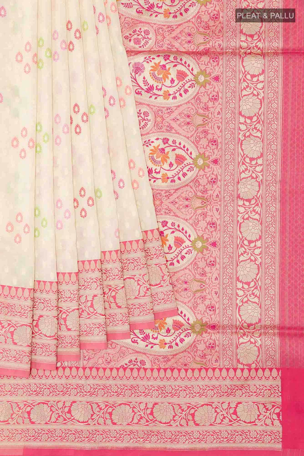 Cream Blended Banarasi Silk Saree