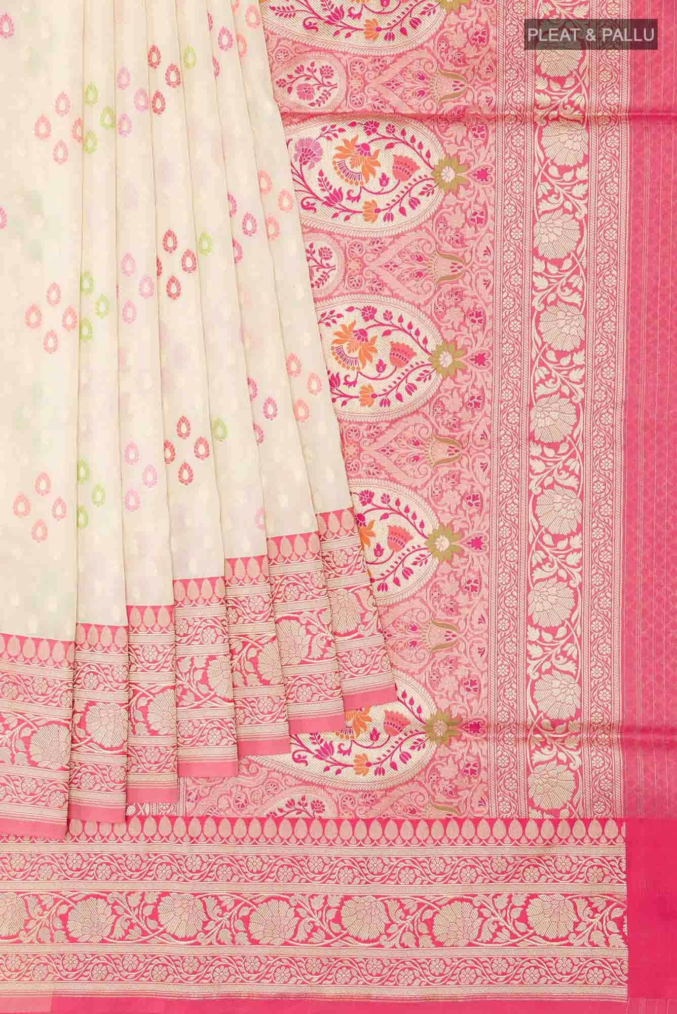 Cream Blended Banarasi Silk Saree