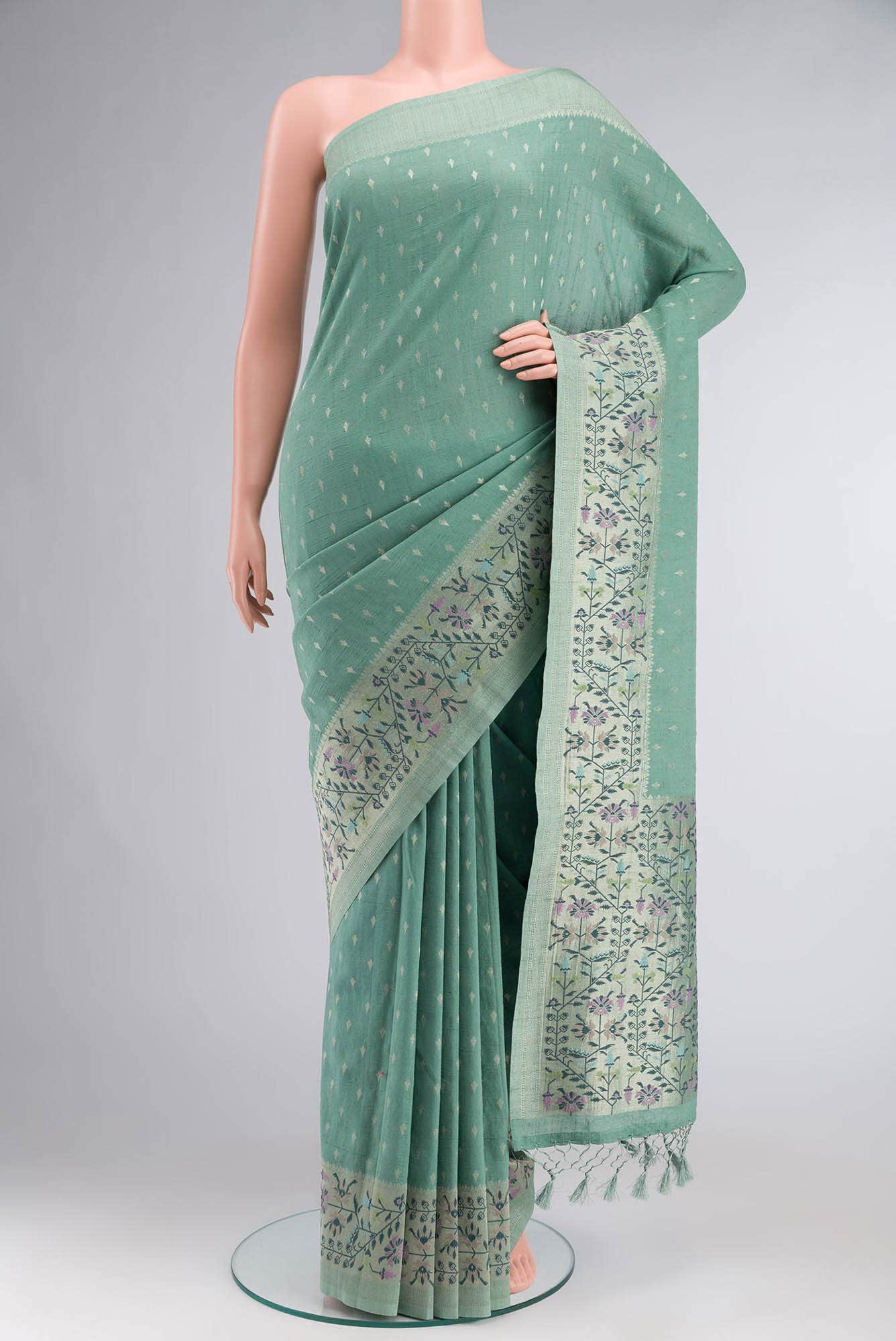 Green Blended Tussar Silk Saree