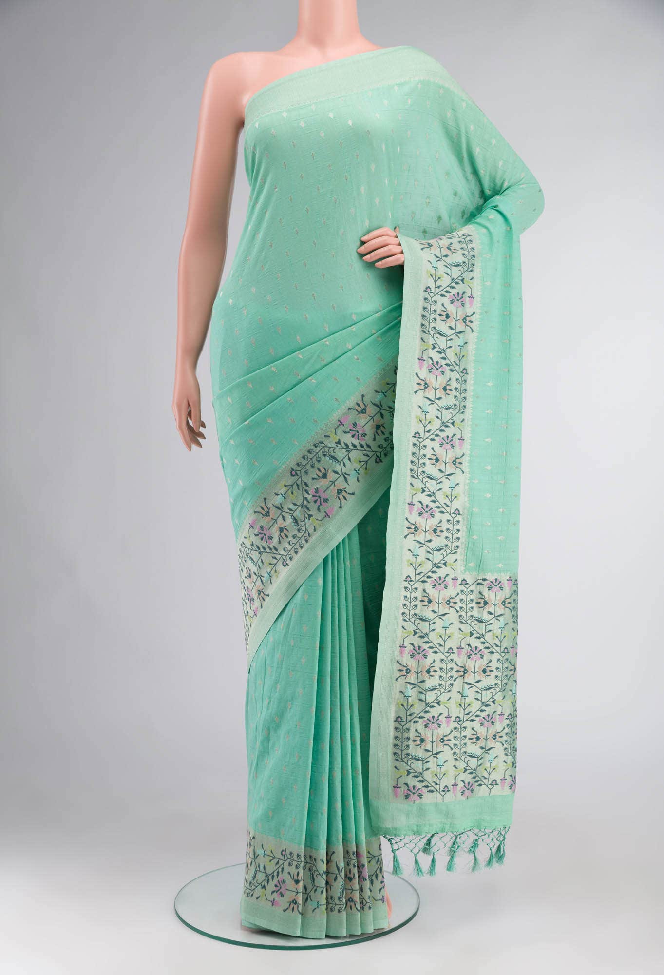 Green Blended Tussar Silk Saree