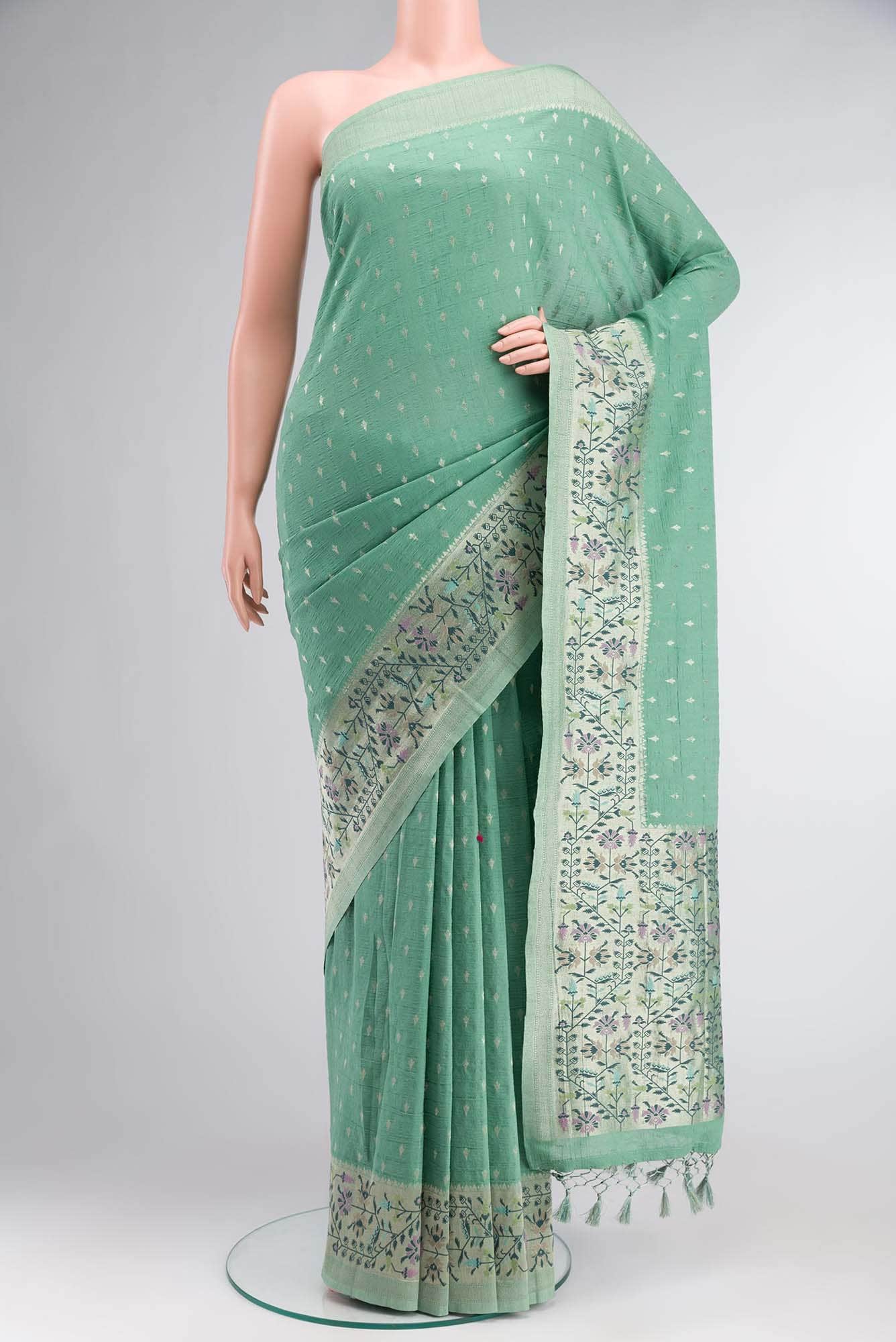 Green Blended Tussar Silk Saree