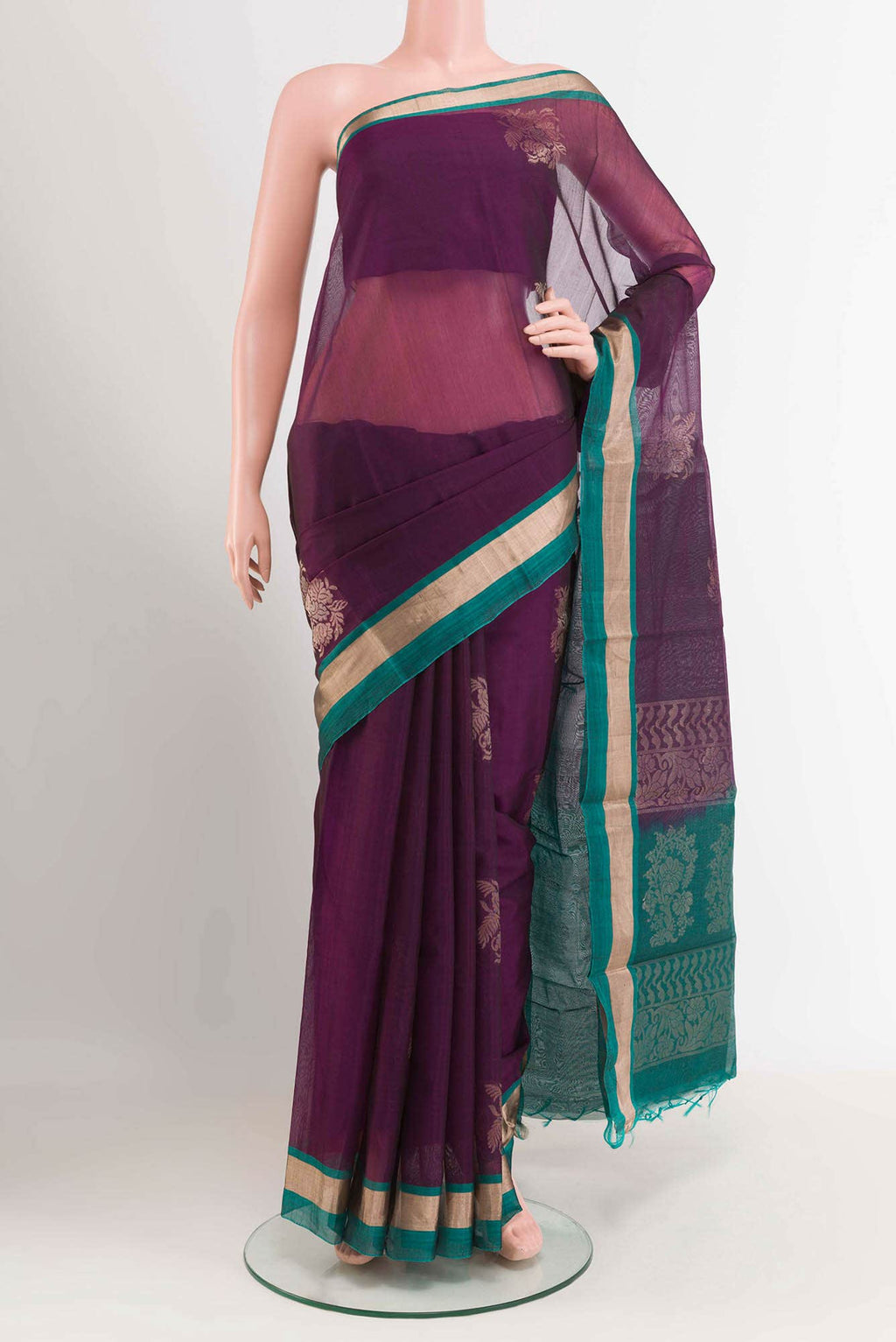 Purple Blended Kora Cotton Saree
