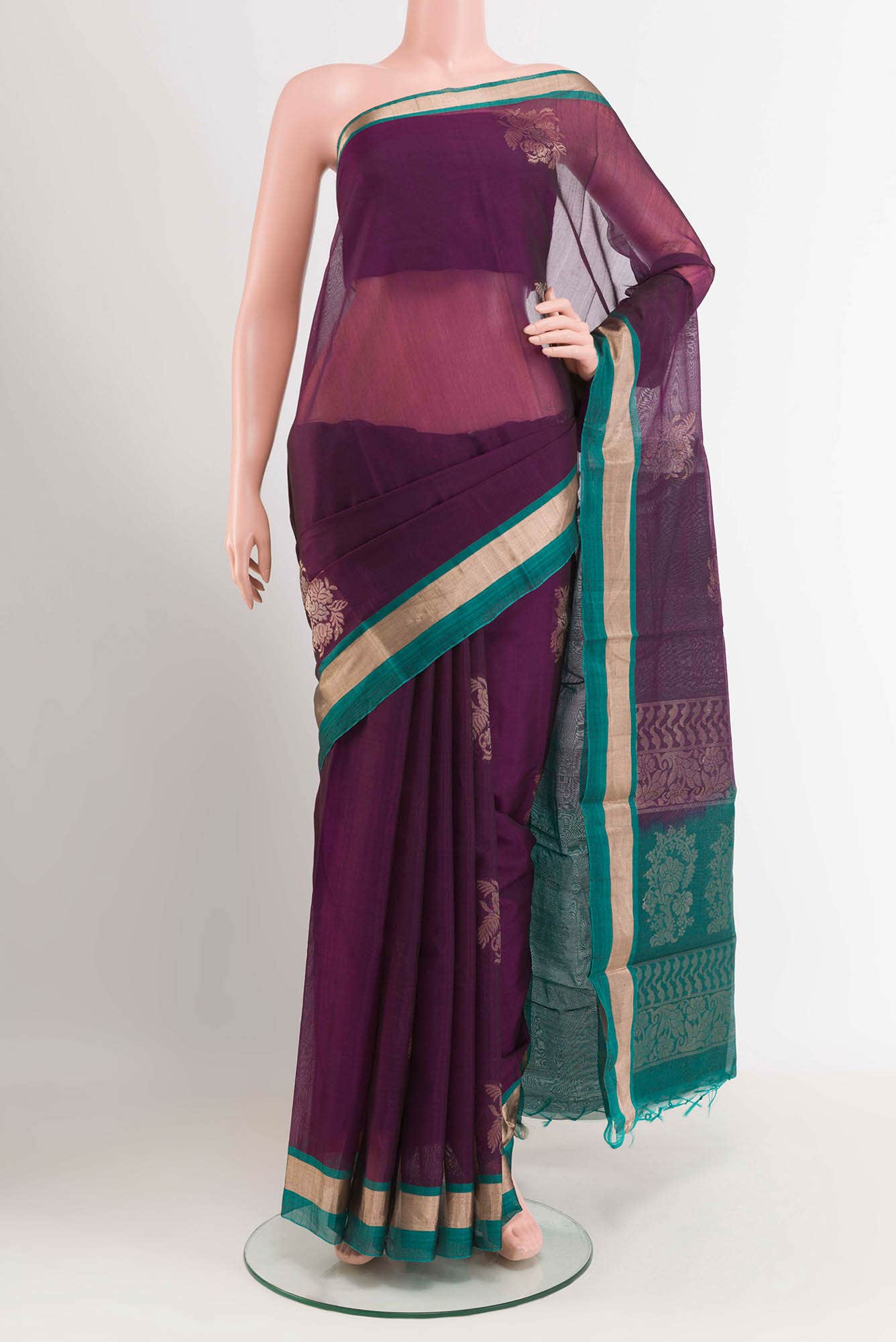Purple Blended Kora Cotton Saree