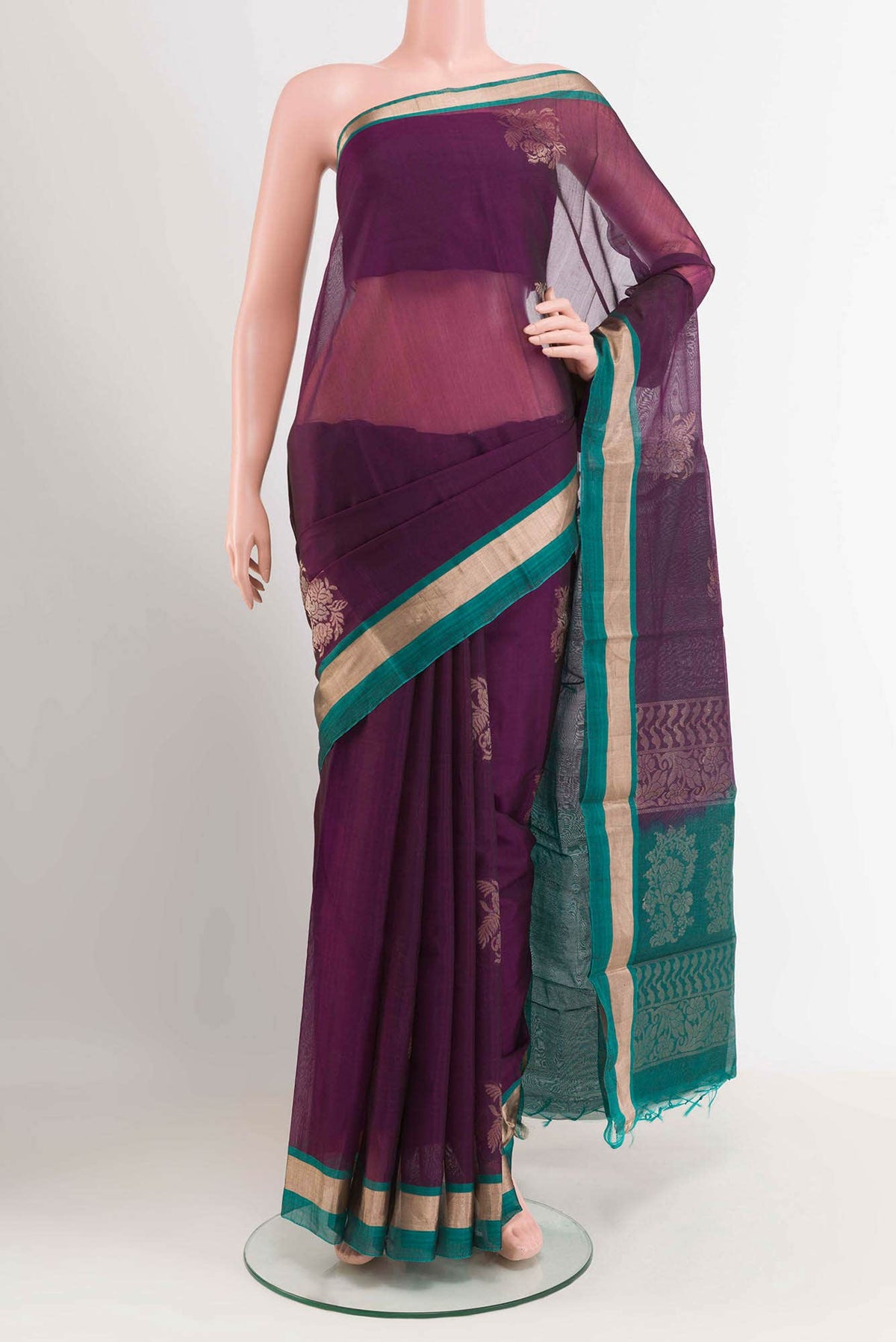 Purple Blended Kora Cotton Saree