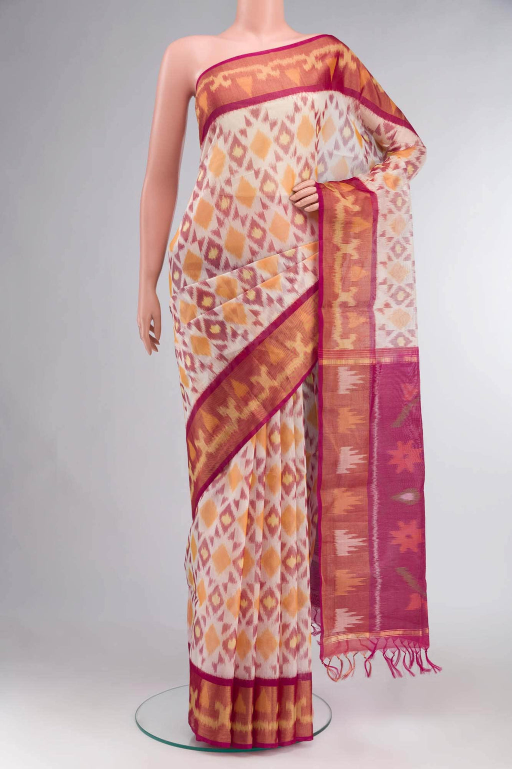 Cream Silk Cotton Saree