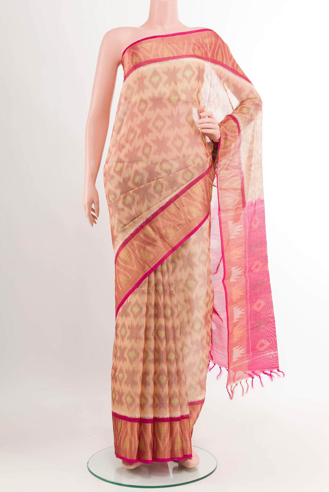 Beige Blended Kora Cotton Saree