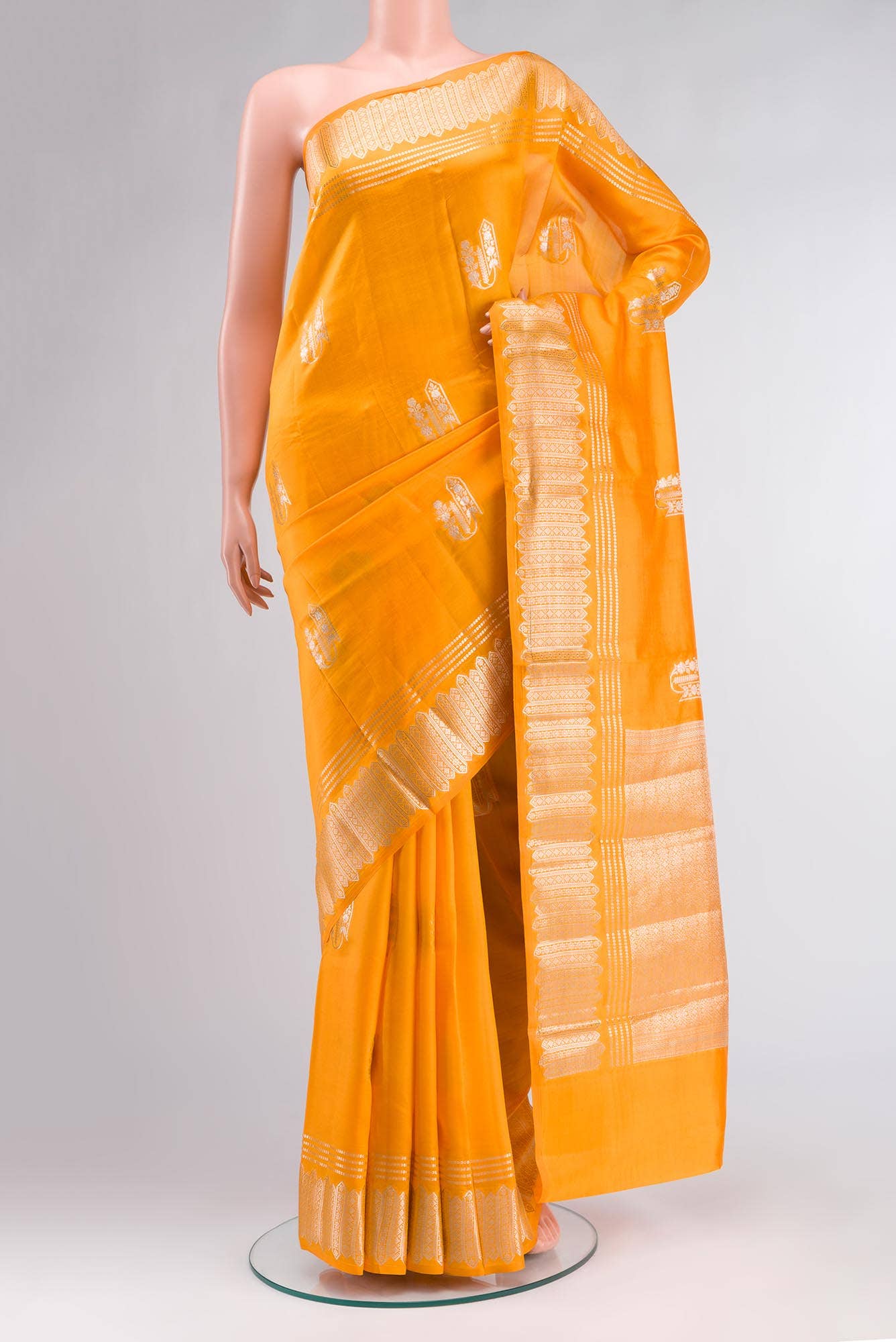 Orange Banarasi Raw Silk Saree