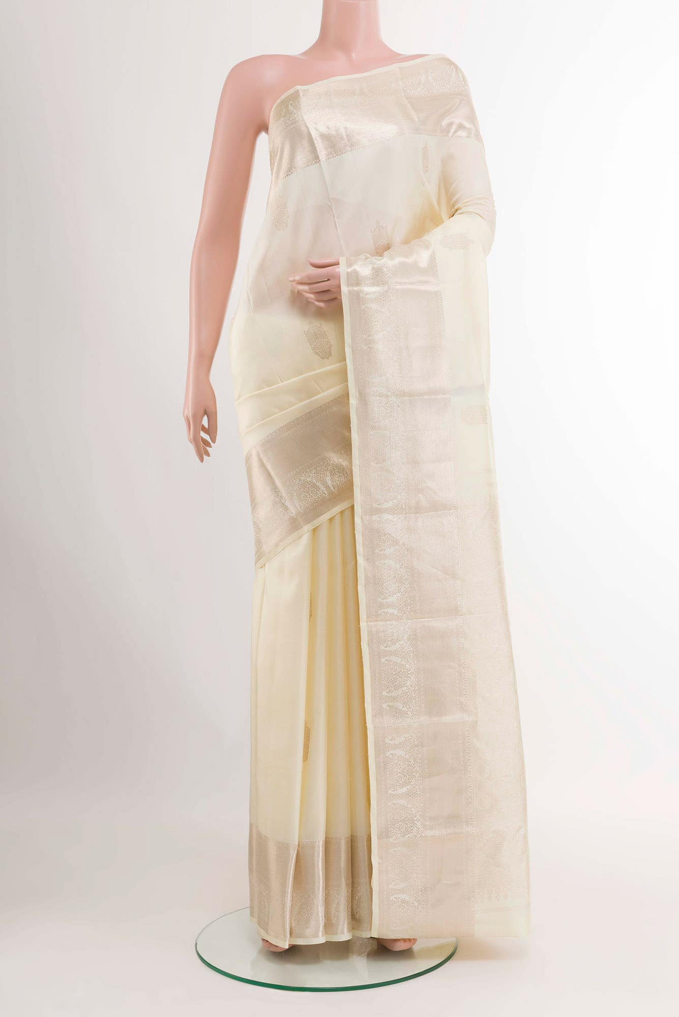 Off White Kanchipuram Silk Saree