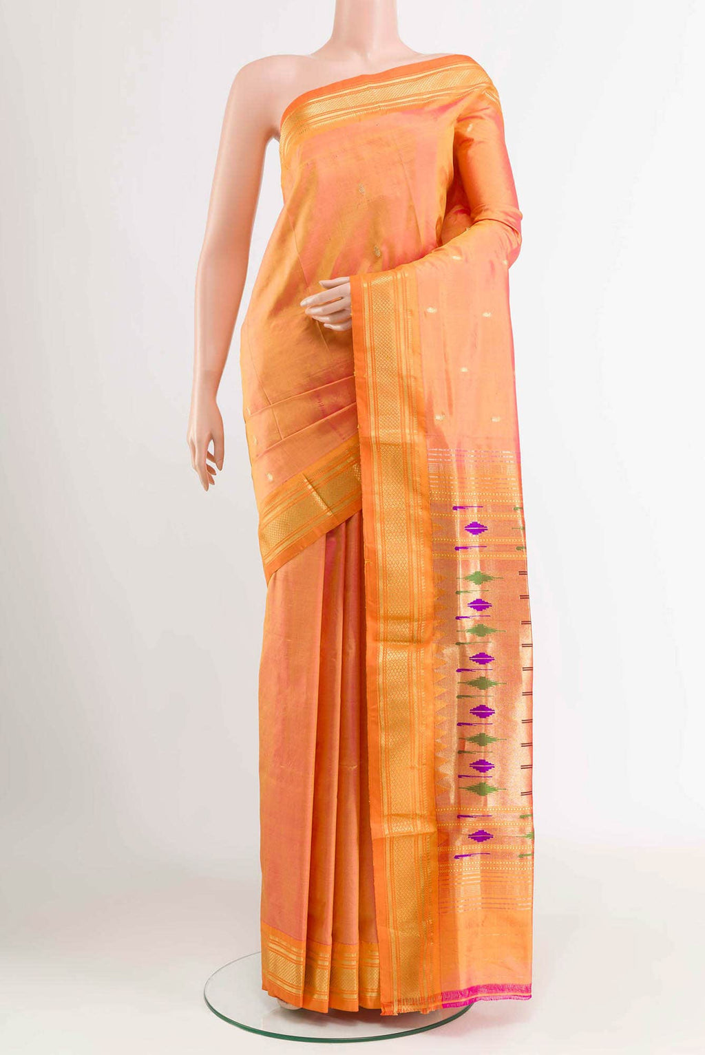 Peach Dual Tone Paithani Silk Saree