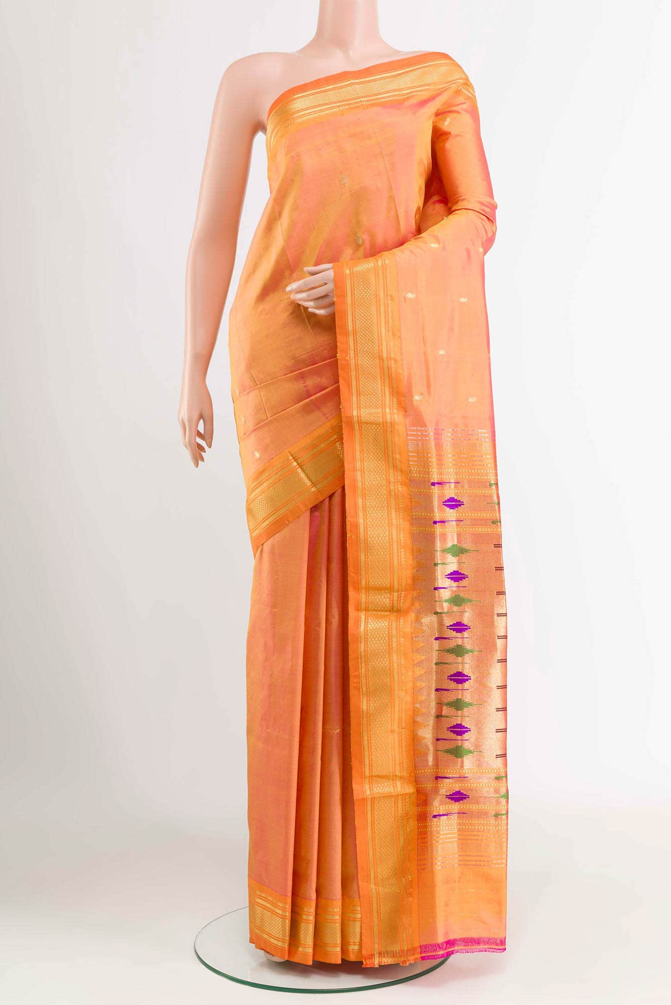 Peach Dual Tone Paithani Silk Saree