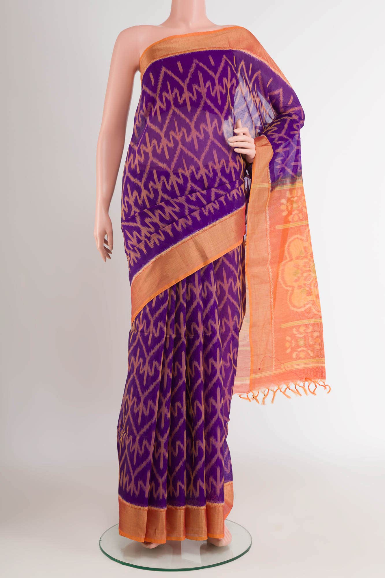 Dark Blue Blended Kora Cotton Saree