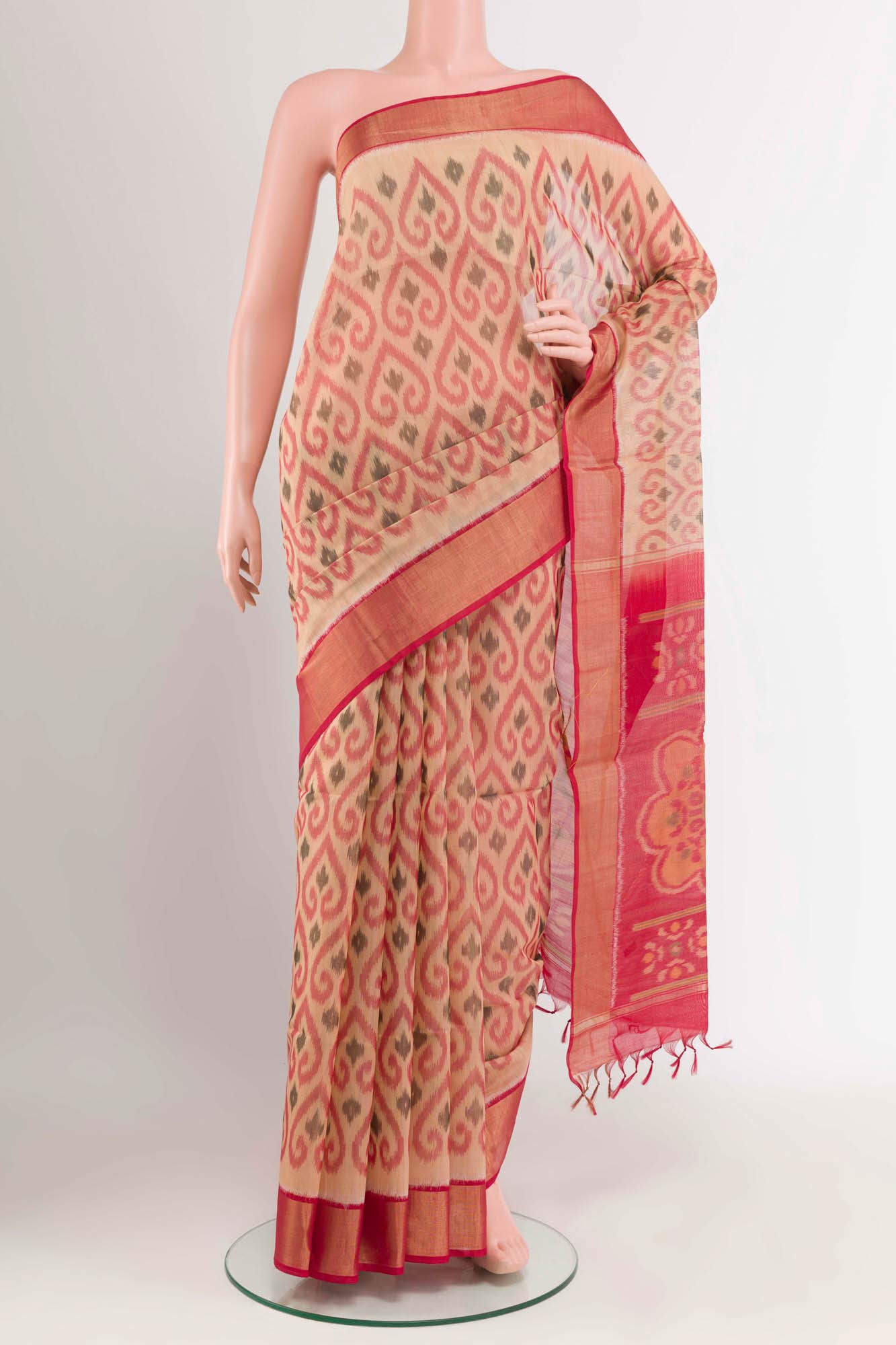 Dark Beige Blended Kora Cotton Saree