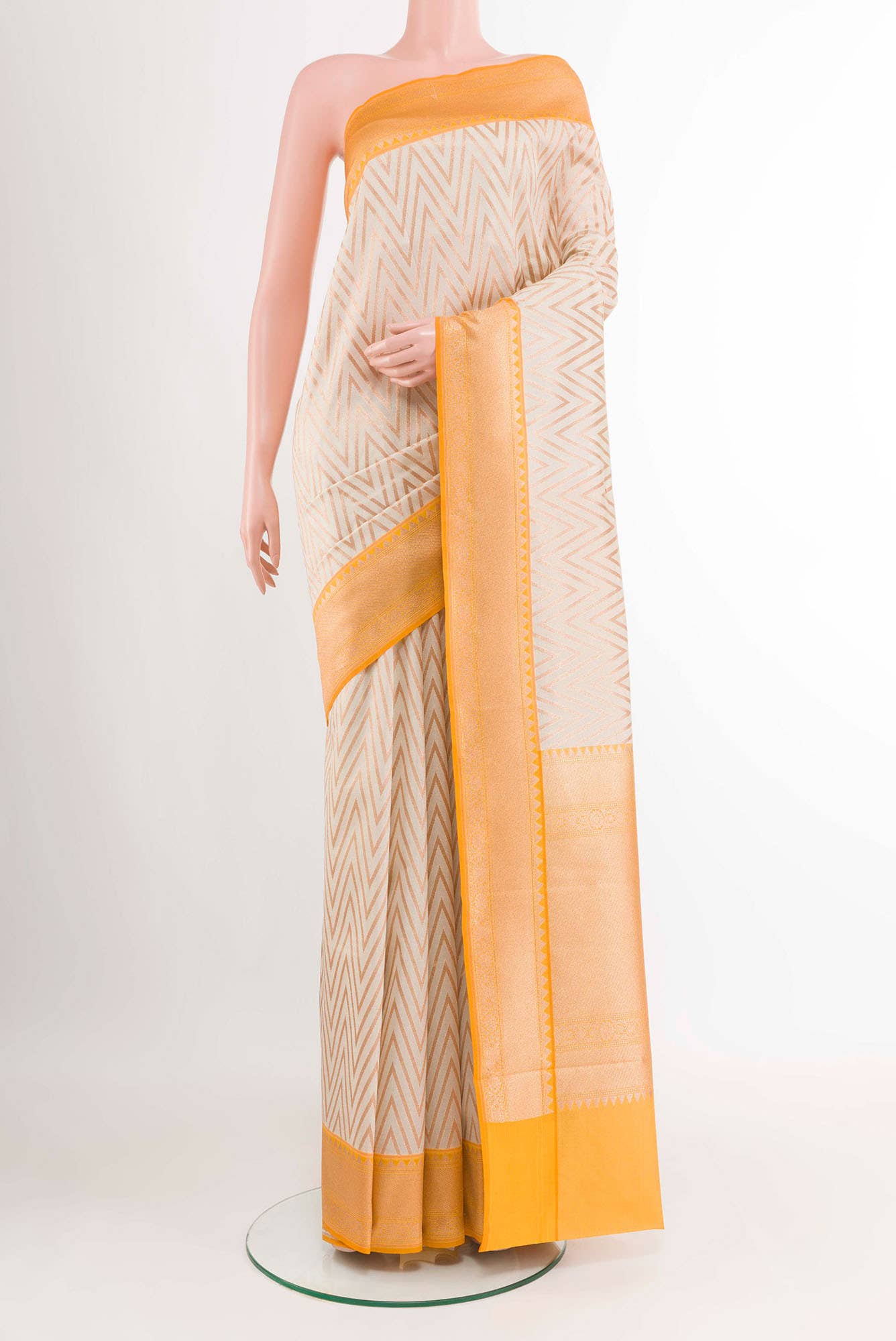 Off White Blended Banarasi Silk Cotton Saree