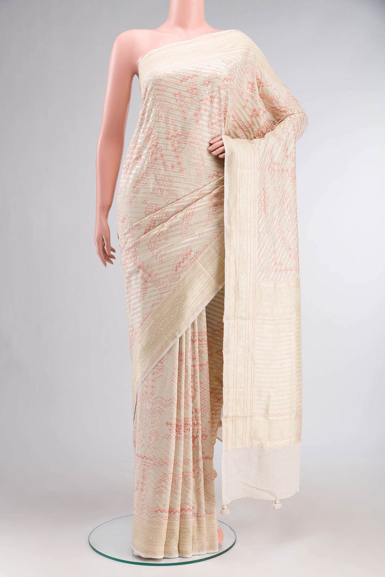 Beige Tussar Silk Saree