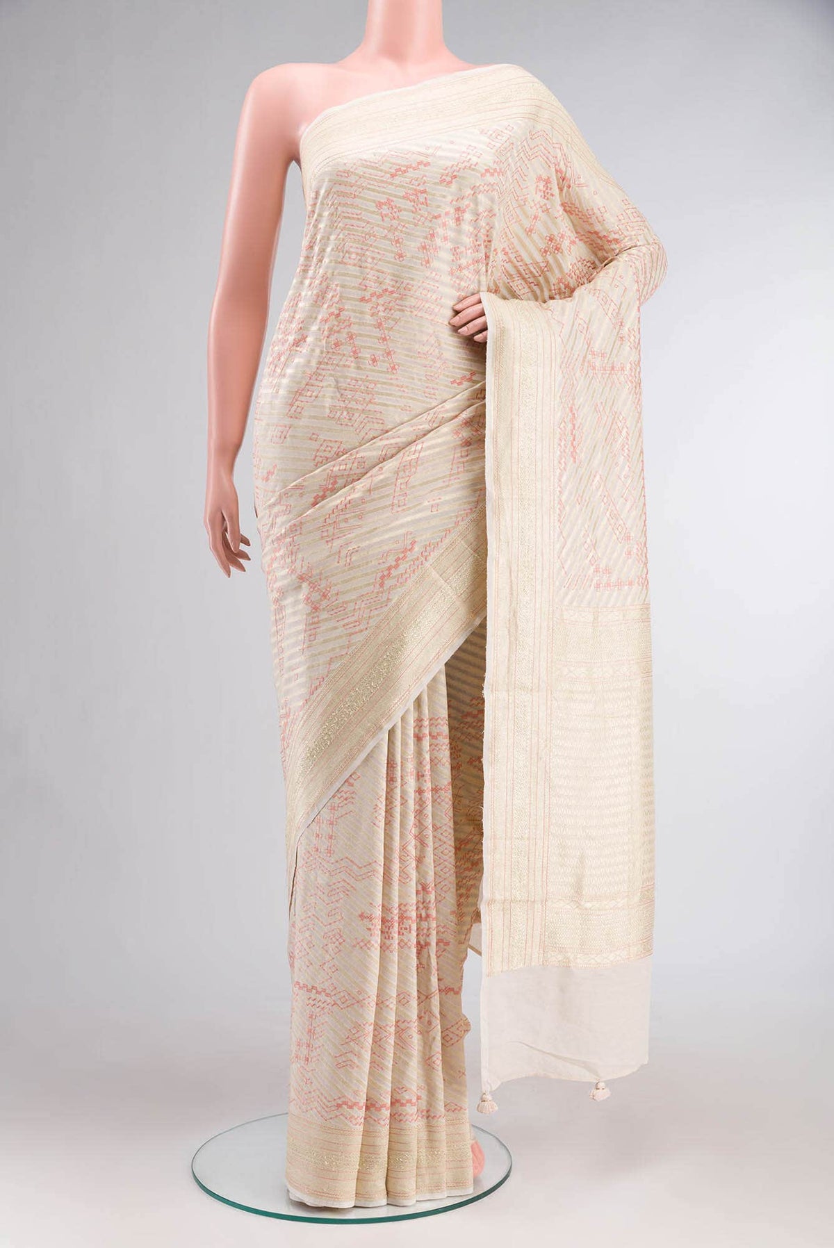 Beige Tussar Silk Saree