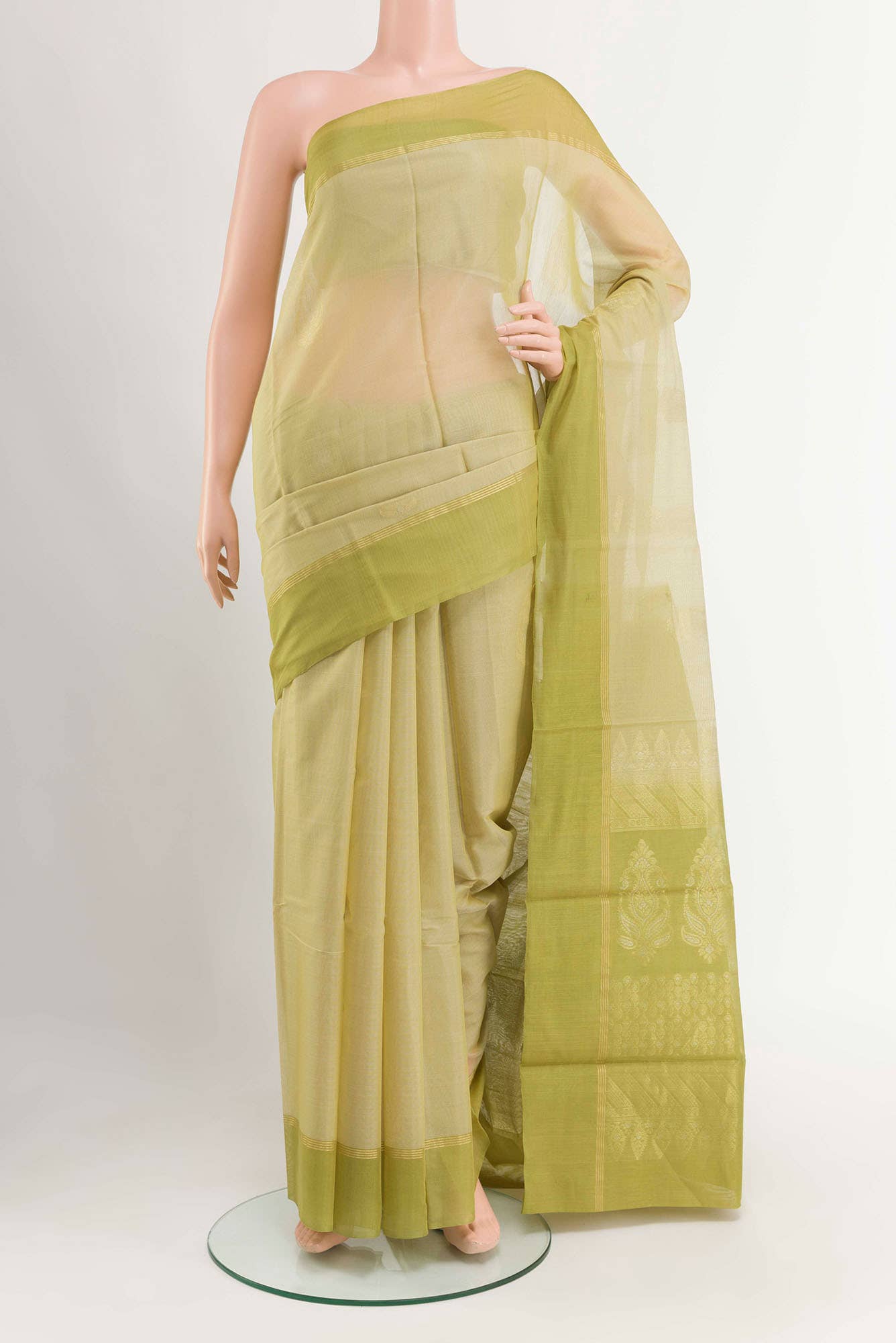 Beige Blended Kora Cotton Saree