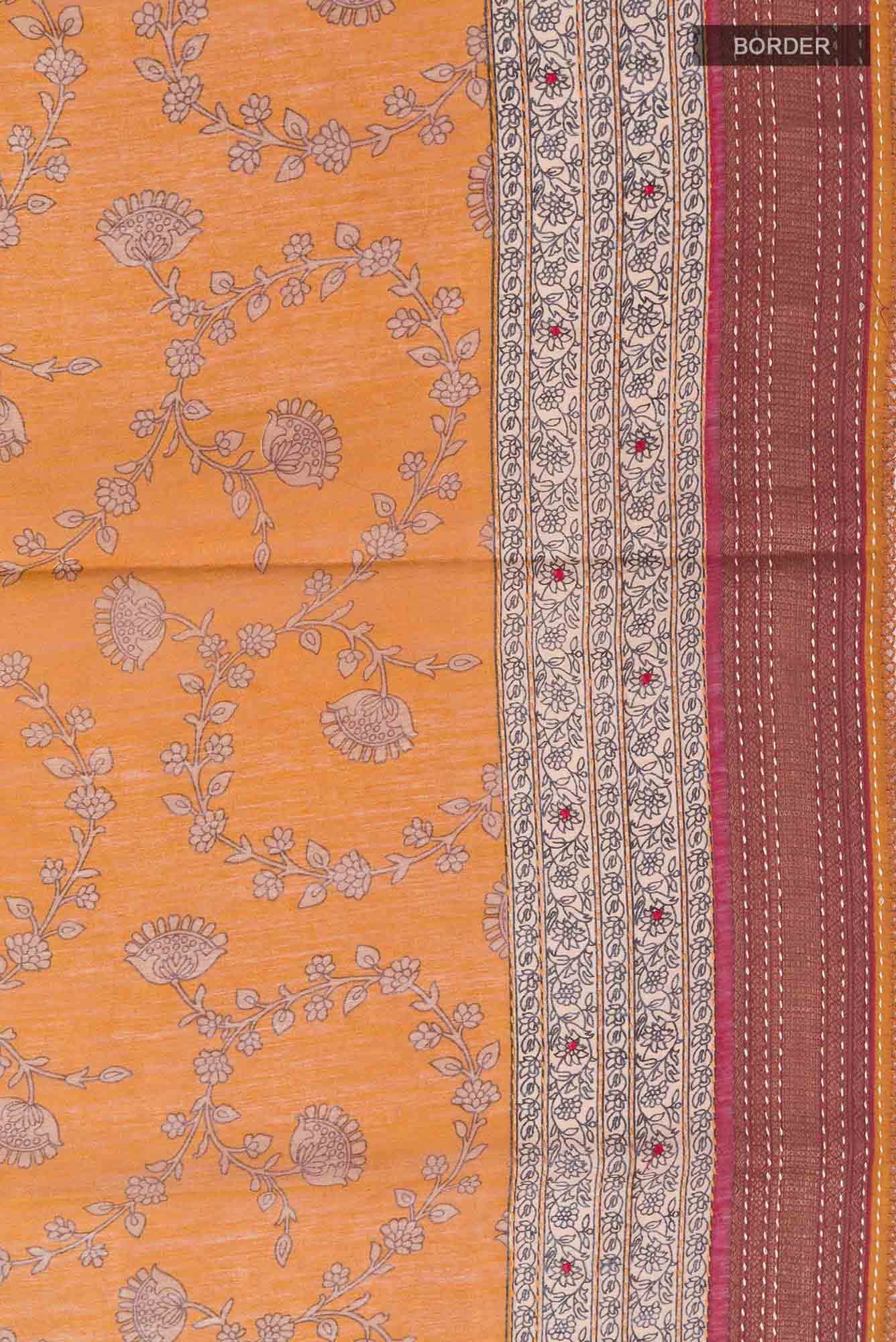 Mustard Bhagalpuri Tussar Silk Saree