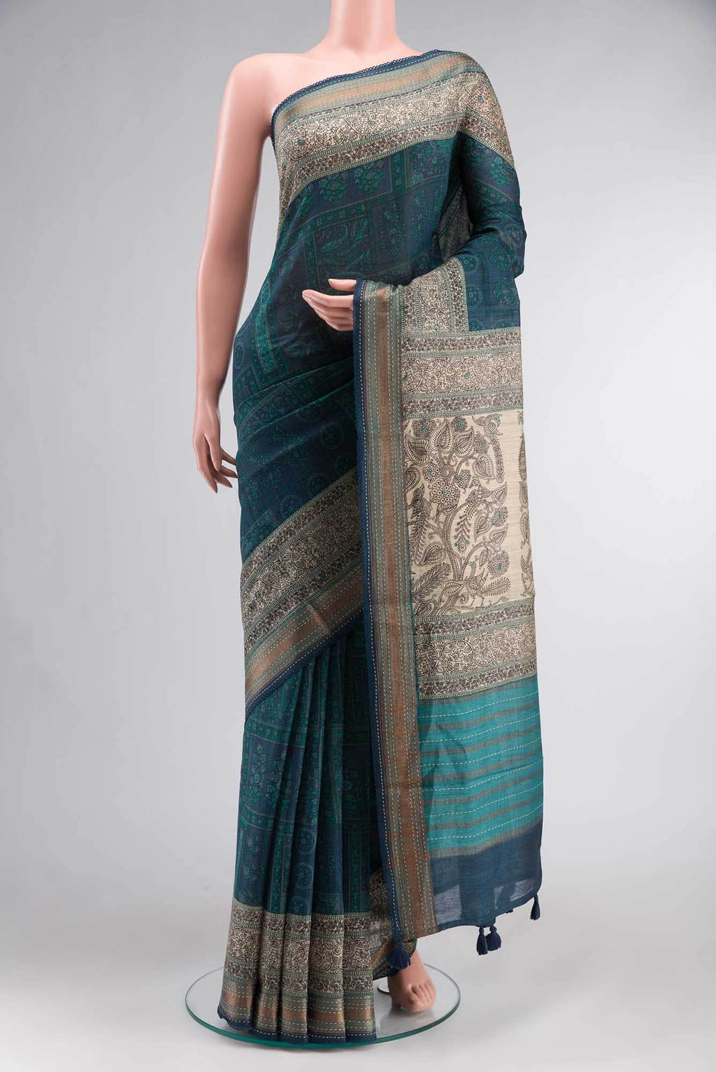 Blue Bhagalpuri Tussar Silk Saree