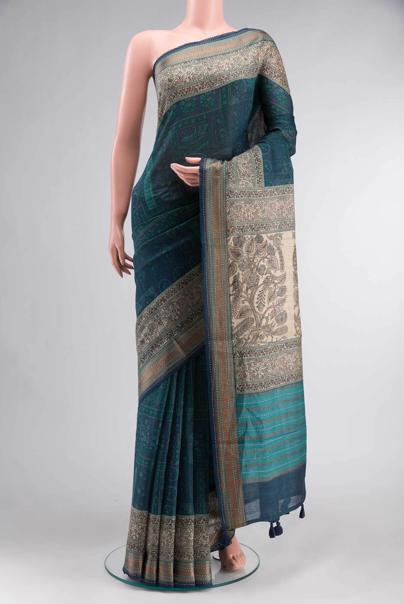 Blue Bhagalpuri Tussar Silk Saree
