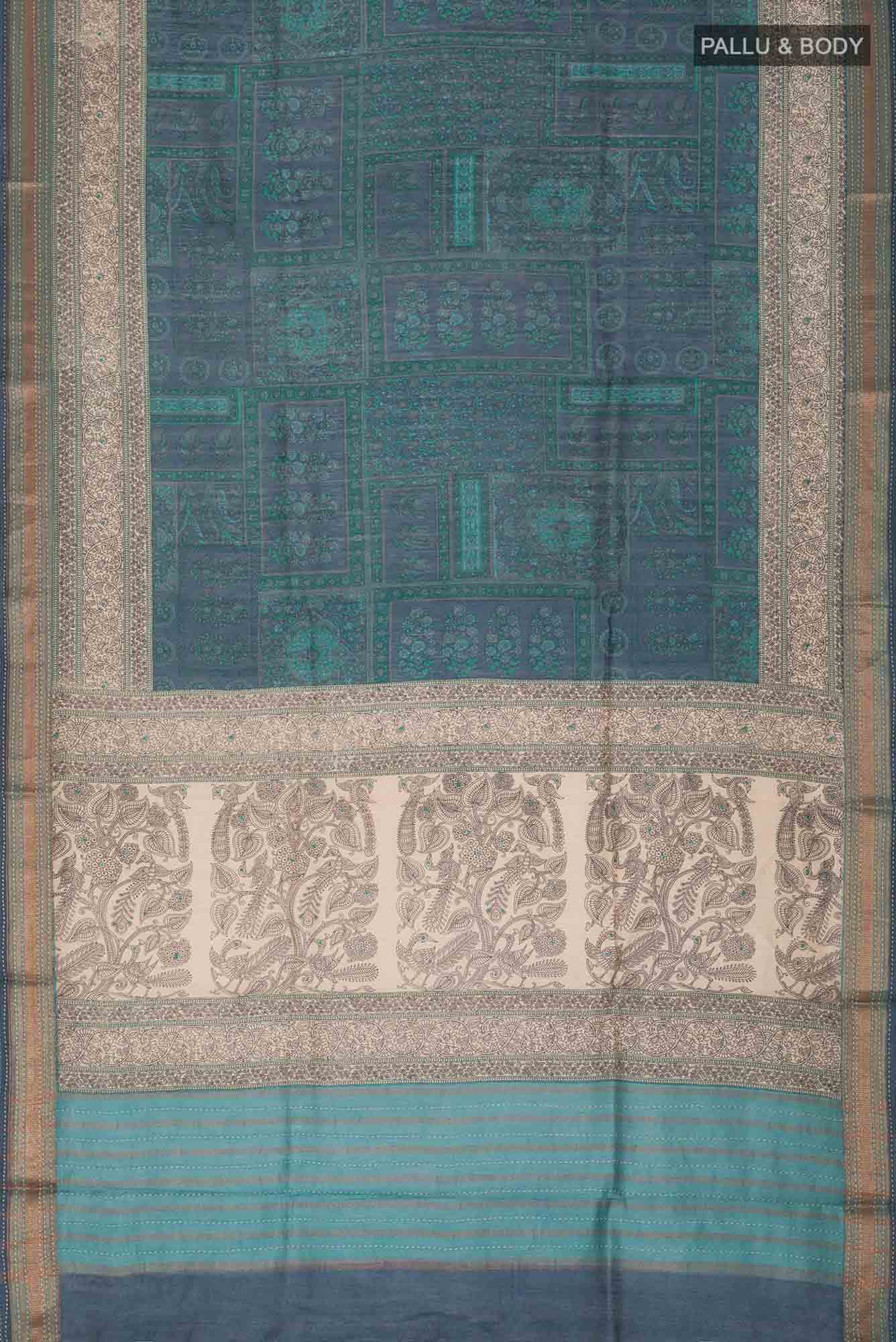 Blue Bhagalpuri Tussar Silk Saree