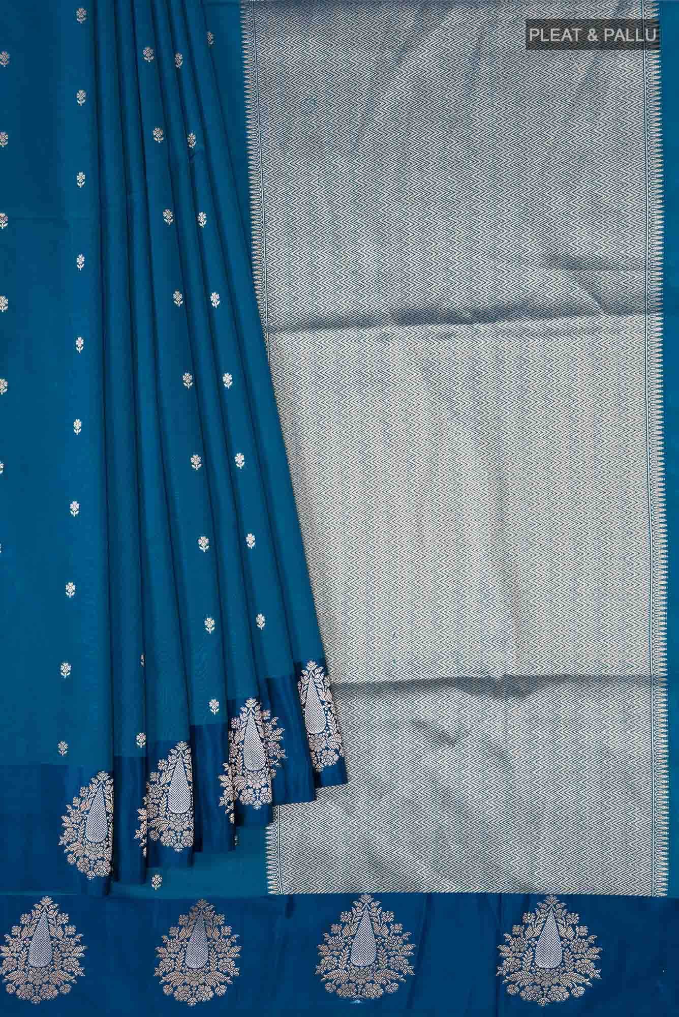 Blue Blended Banarasi Silk Saree