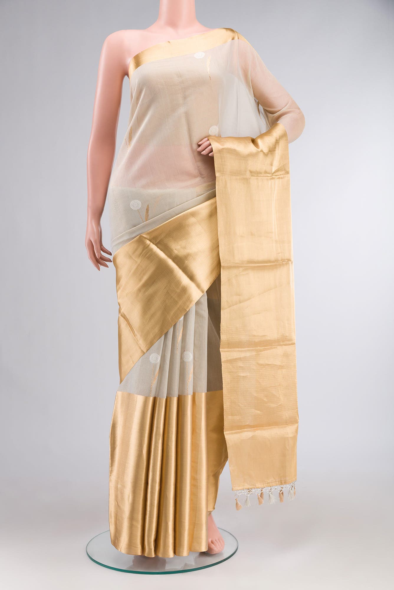 Beige Chanderi Silk Saree