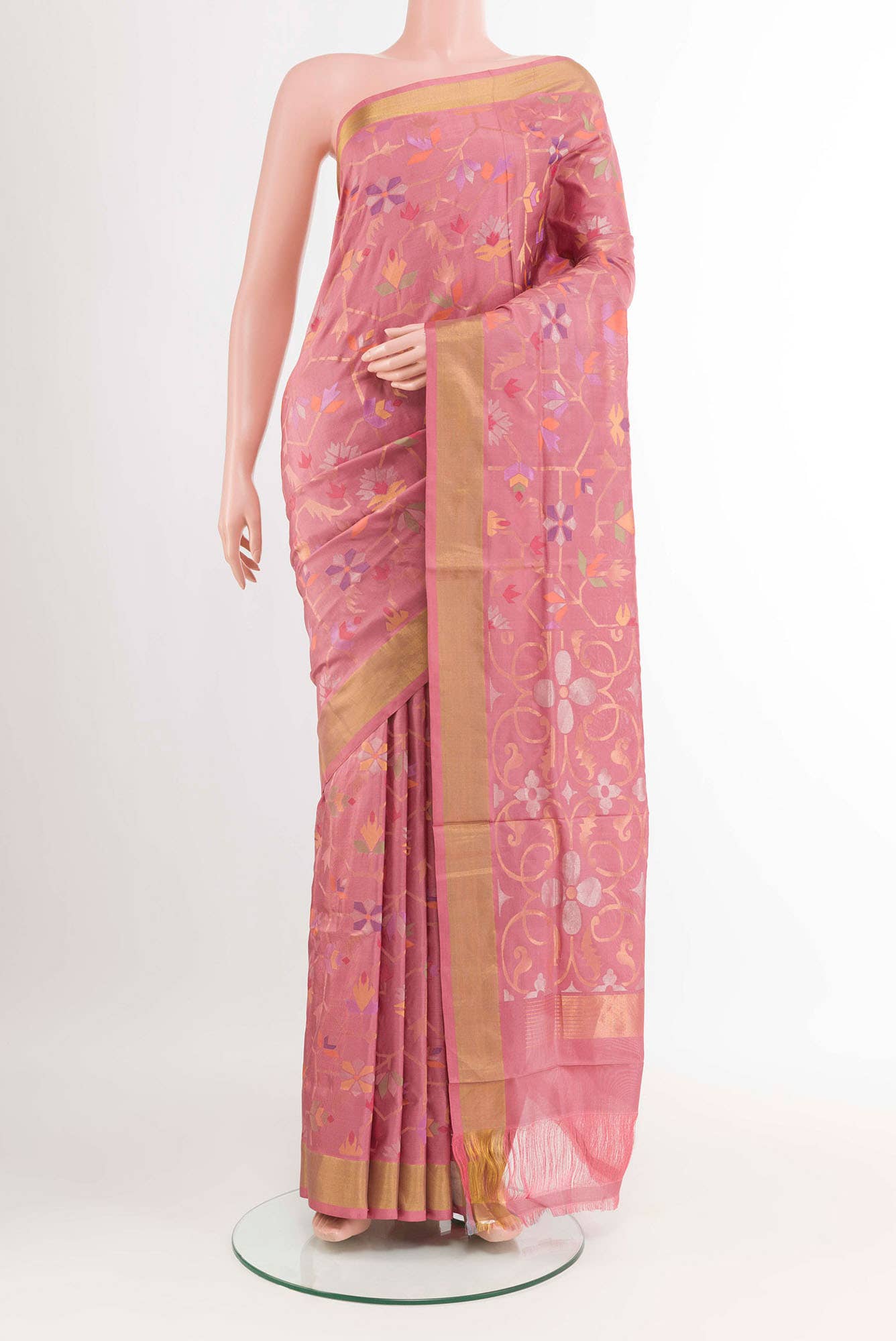 Pure Silk Pure Zari Pink Uppada Saree