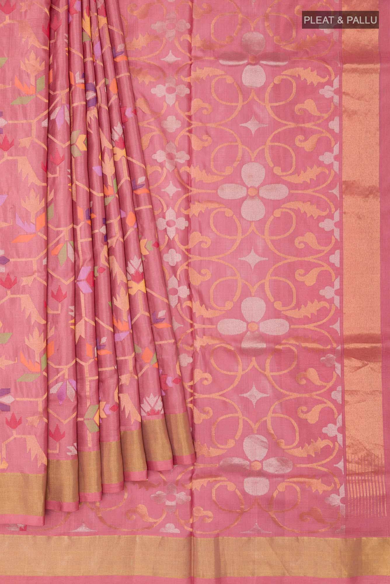 Pure Silk Pure Zari Pink Uppada Saree