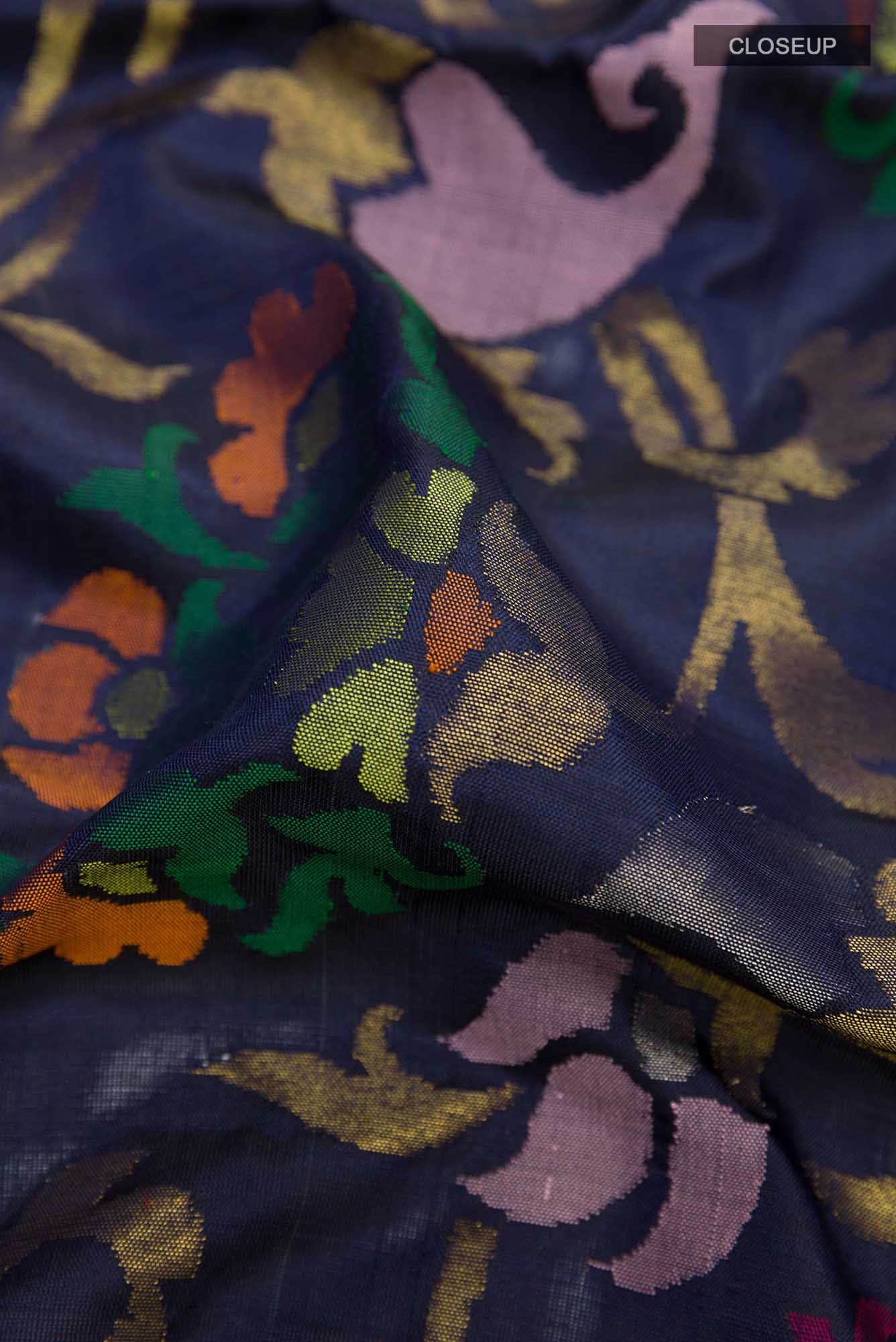 Pure Silk Pure Zari Navy Blue Uppada Saree